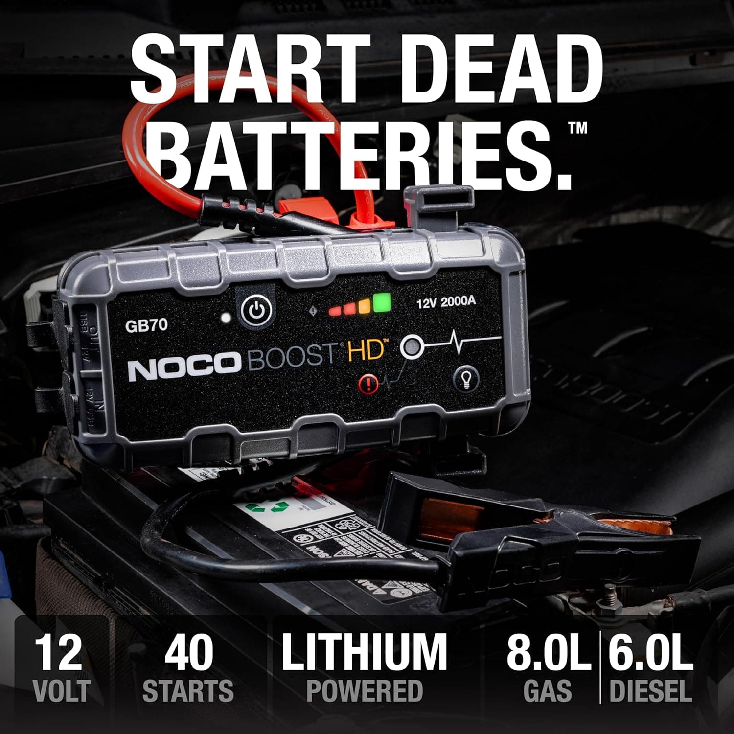 NOCO Boost GB70: Arrancador de Batería UltraSeguro de 2000A – Paquete de Batería de Litio de 12V, Caja de Arranque Portátil, Banco de Energía y Cables de Arranque - para Motores de Gasolina de 8.0L y Motores Diésel de 6.0L - Image 2