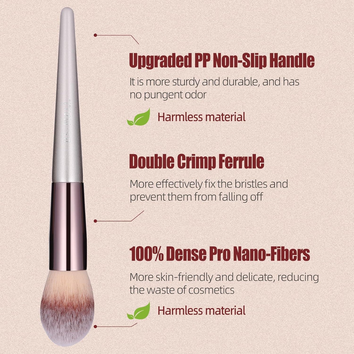 BS-MALL Makeup Brush Set 18 Pcs Premium Synthetic Foundation Powder Concealers Eye shadows Blush Makeup Brushes with black case A-Champagne - Image 3