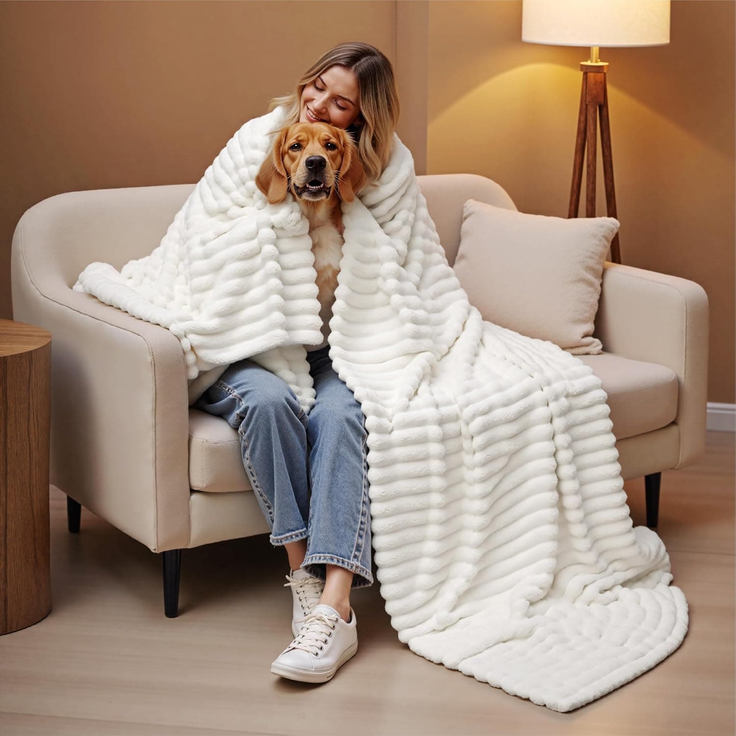 Bedsure GentleSoft Blankets Queen Size for Bed - Cozy Soft Sofa Couch Cover Blankets for Women, Cute Large Bedding Fleece Throws for Girls, Off White, 90x90 Inches Off White Queen (90" x 90") - Image 9