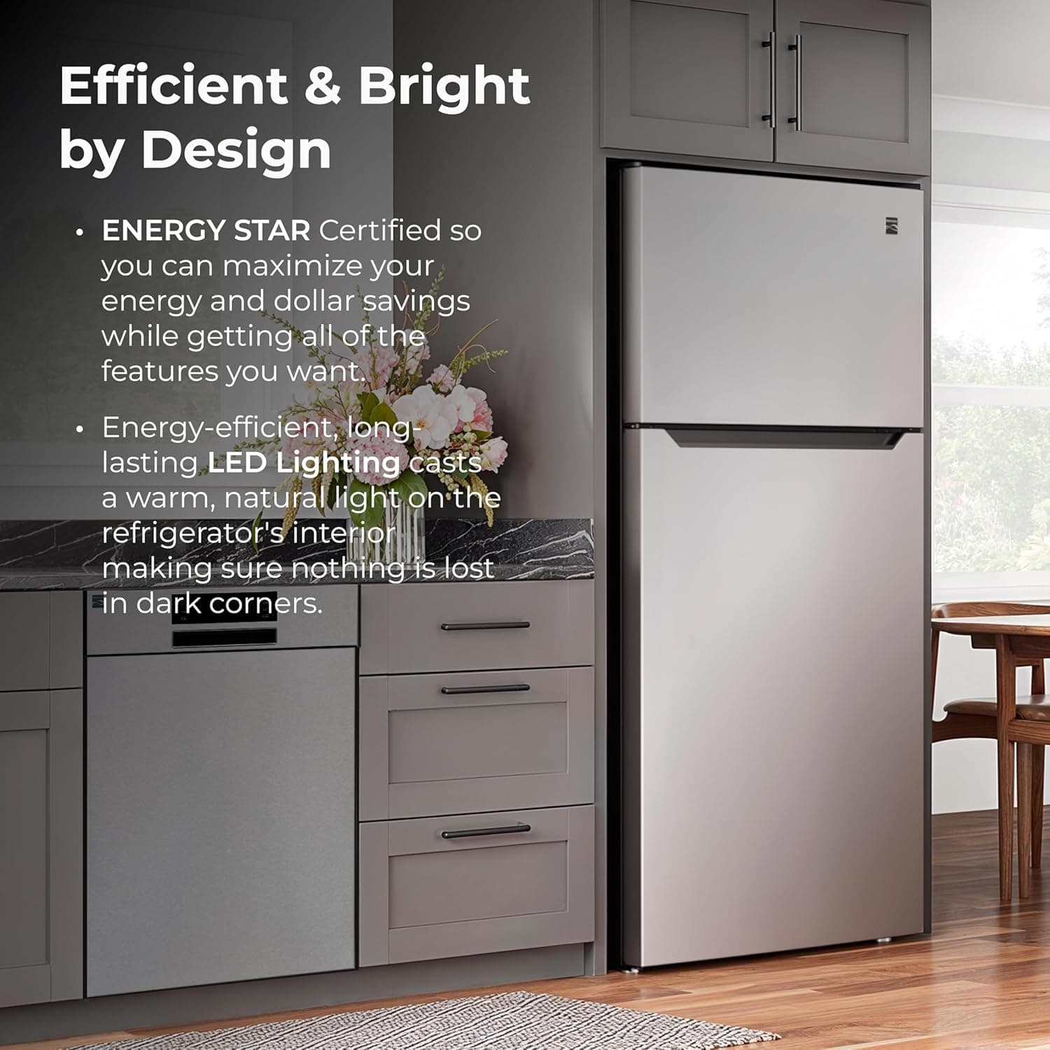 Kenmore 33 in. 20.5 cu. ft. Capacity Refrigerator/Freezer with Full-Width Adjustable Glass Shelving, Humidity Control Crispers, ENERGY STAR Certified, Fingerprint Resistant Stainless Steel 20.5 cu ft Fingerprint Resistant Stainless Steel - Image 7