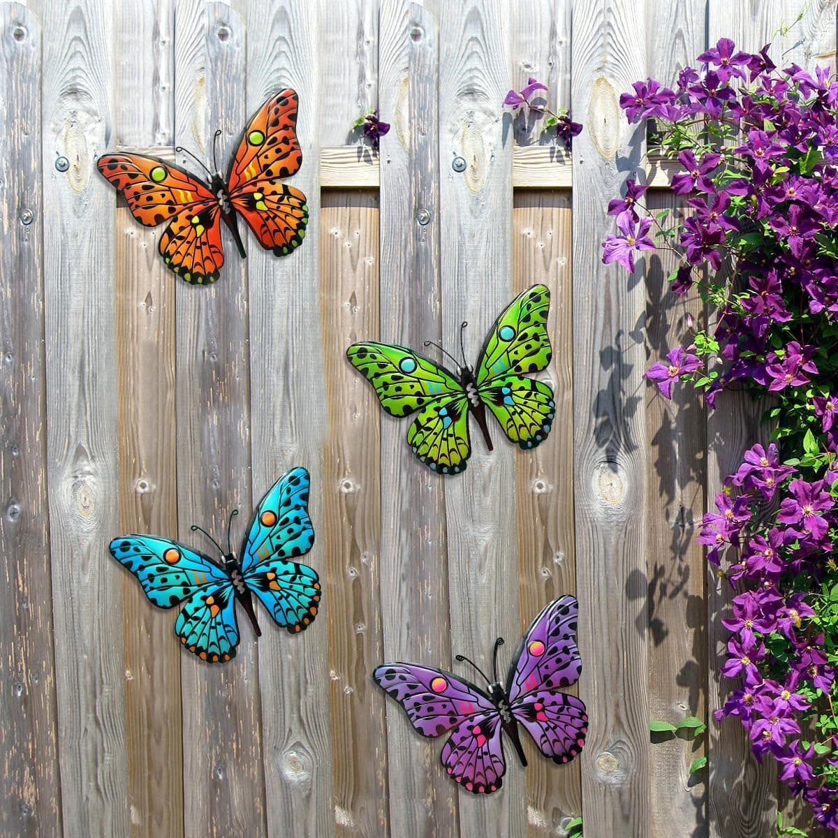 Metal Butterfly Wall Decor - 9.6" Outdoor Fence Wall Art Decor, Hanging Decoration for Garden Yard Living Room Bedroom Patio Balcony(4 Pack) Butterfly-A - Image 3