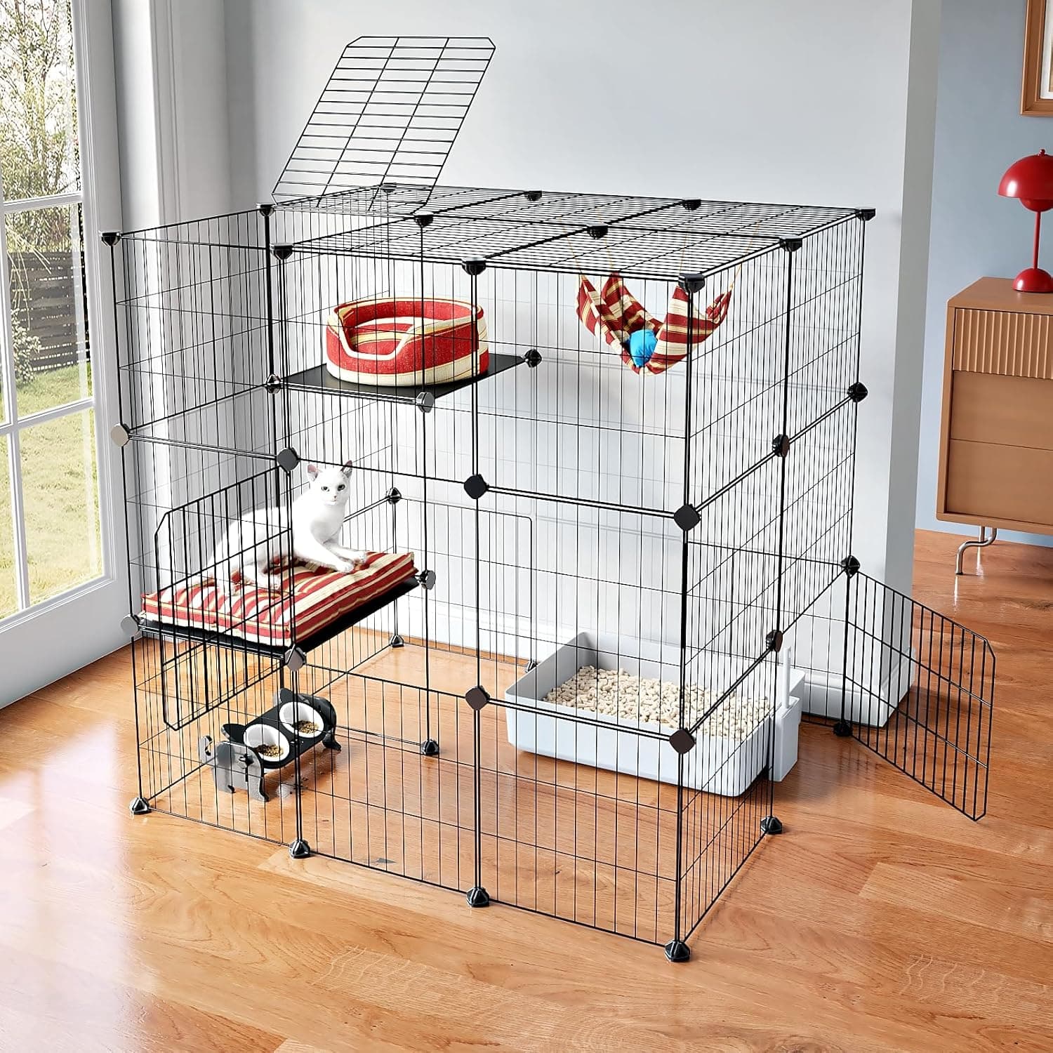 Oneluck 3-Tier Cat Cages Indoor Enclosure DIY Cat Playpen Catio Detachable Metal Wire Kennels Cats Crate Large Extra Exercise Place Ideal for 1 Cat,35.4 Inches - Image 10