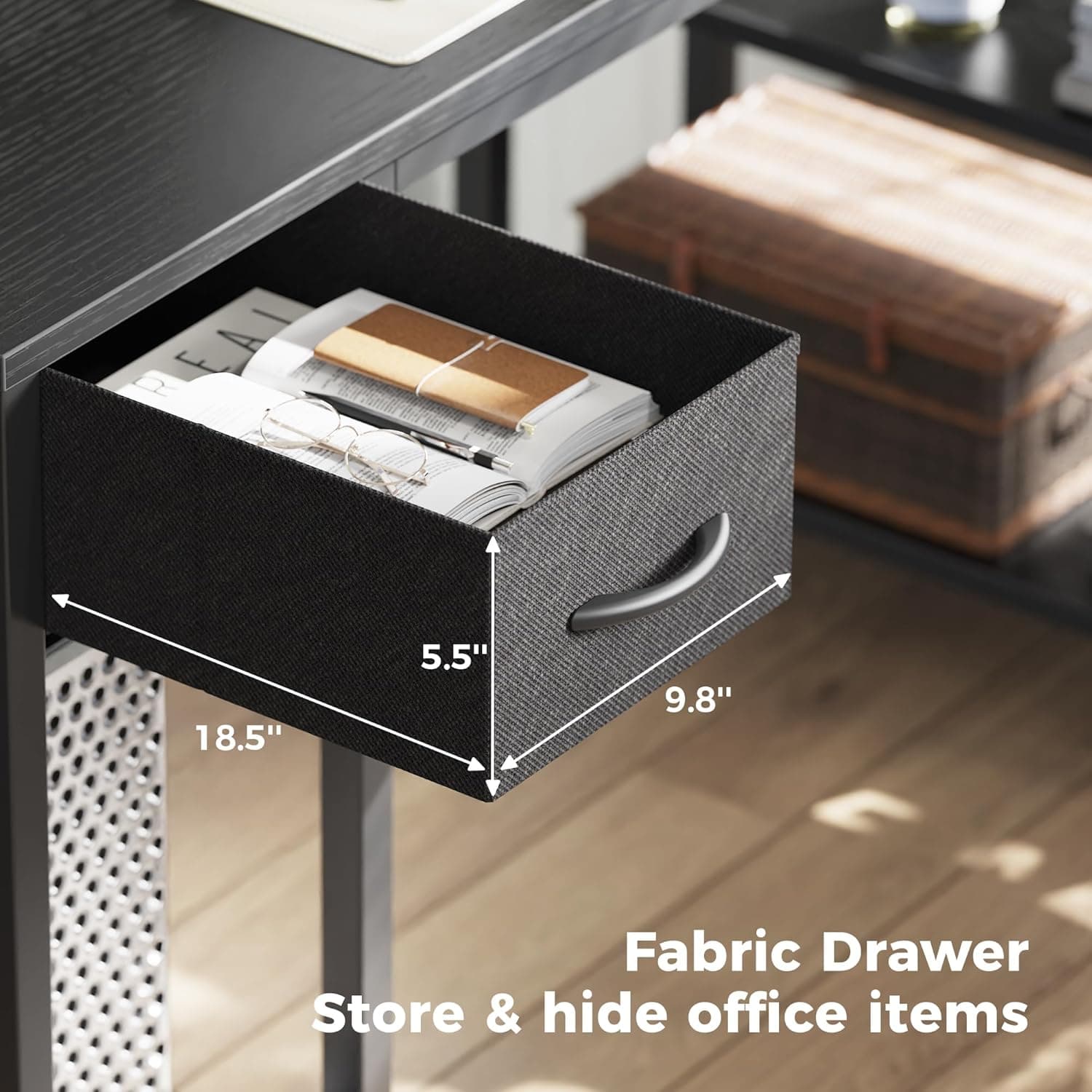 SUPERJARE 47 inch L Shaped Gaming Desk with LED Lights & Power Outlets, Reversible Computer Desk with Shelves & Monitor Stand, Corner Desk with Drawer, for Home & Office, Black, 7998BC Black 47 inch - Image 7