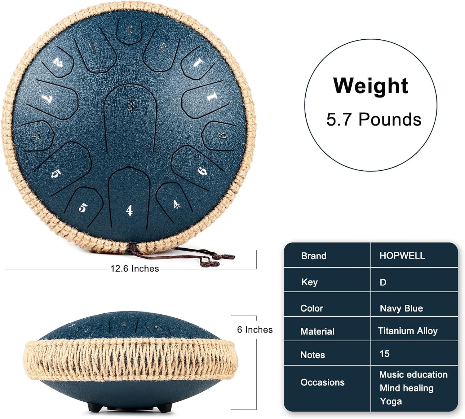 Steel Tongue Drum - 13 Inches 15 Notes Tongue Drum - Hand Pan Drum with Music Book, Handpan Drums Mallets and Carry Bag, D Major (Navy Blue) 13 Inch 15 Note Navy Blue - Image 6