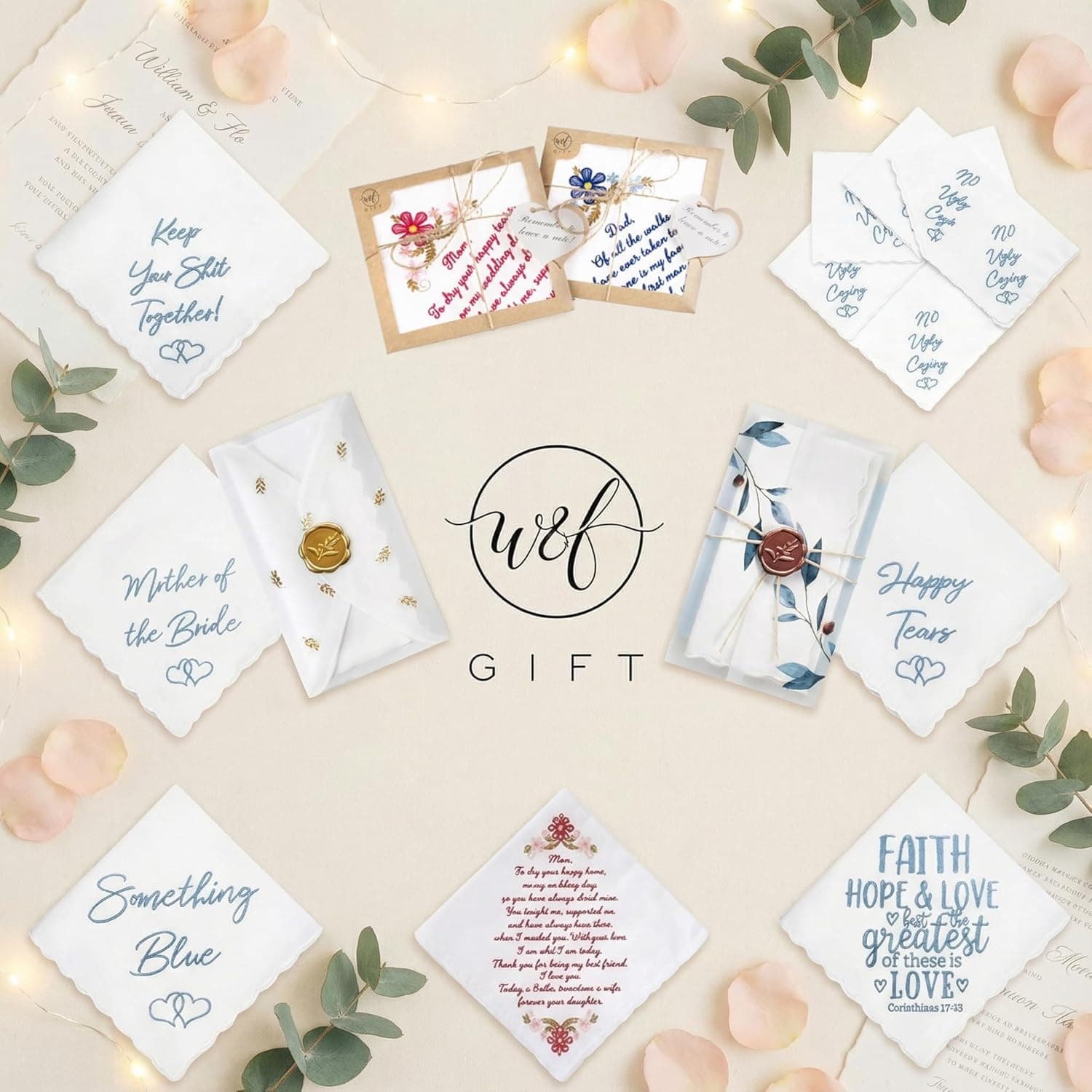 W&F GIFT Something Blue Wedding Gift Embroidered Handkerchief | Keep Your Shit Together! | Wedding Day Bride Gift - Image 6