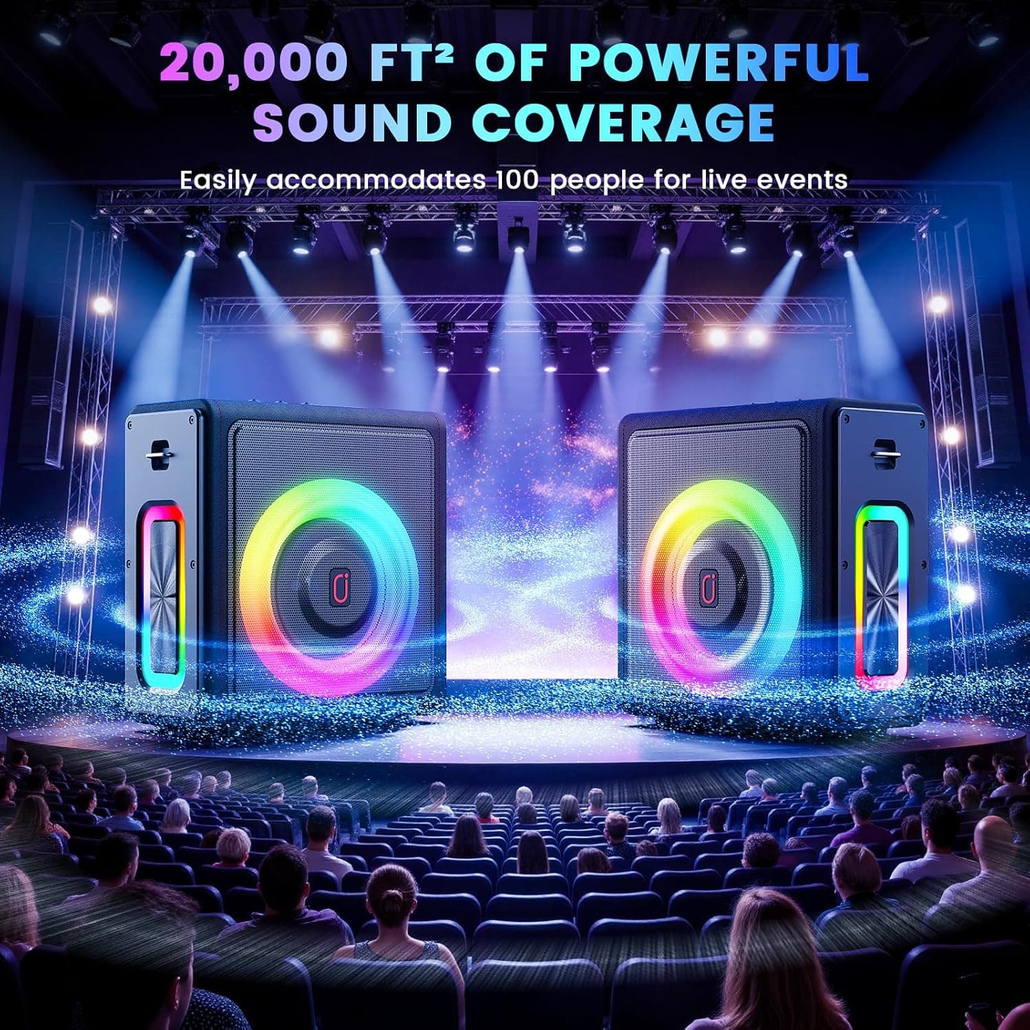 Máquina de Karaoke, Altavoz Bluetooth 5.3 Portátil con 2 Micrófonos Inalámbricos para Adultos, Sistema PA con Corrección de Tonos y Ajuste de Eco, Soporta TWS/TF Card/USB/AUX/Live para Fiesta en Casa 2Mics - Image 4