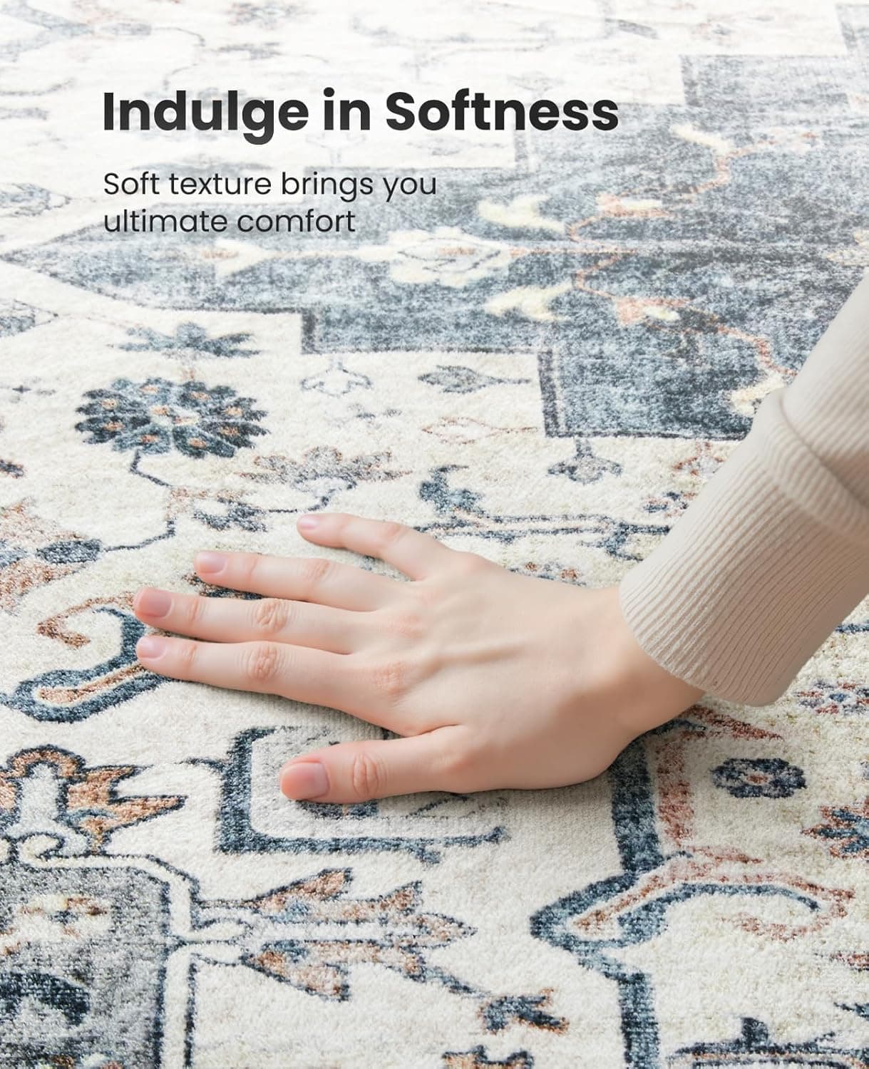 AMADA HOMEFURNISHING 8x10 Washable Area Rug, Low-Profile Large Area Rug with Non-Slip Backing & Durable Edge Binding, Vintage Large Rugs for Living Room, Bedroom, Dinning Room 8' x 10' (Rectangular) Blue - Image 6