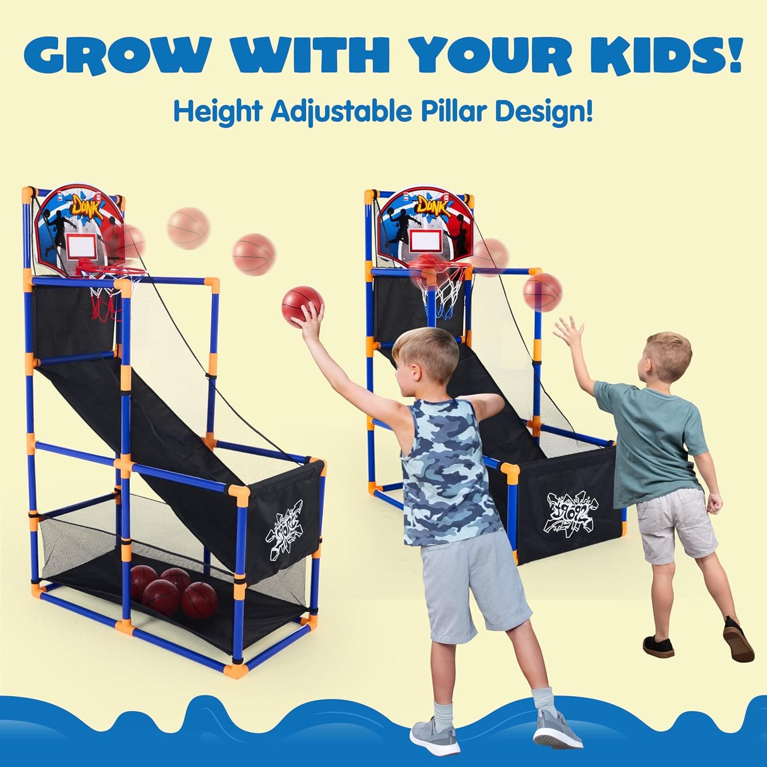 JOYIN Arcade Basketball Game Set with 4 Balls and Hoop for Kids 3 to 12 Years Old Indoor Outdoor Sport Play - Easy Set Up - Air Pump Included - Ideal for Competition Blue - Image 4