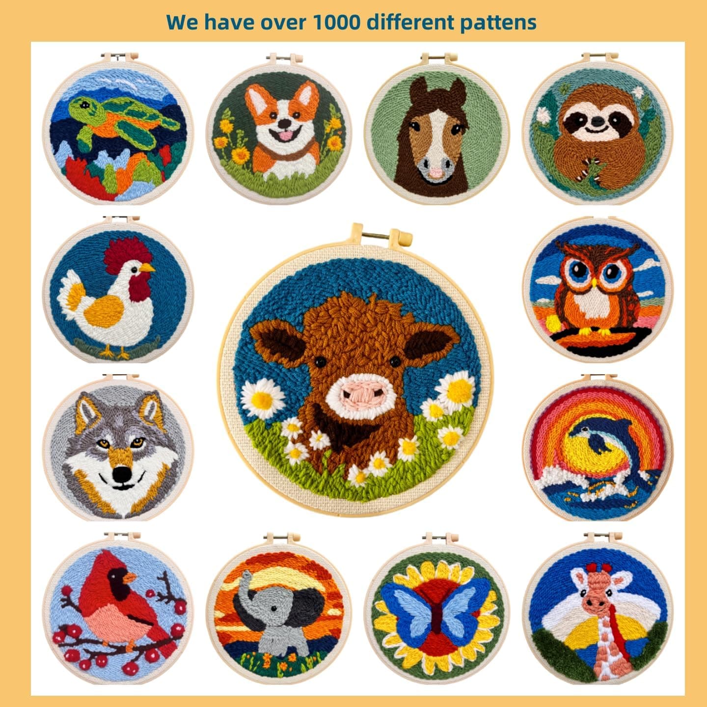 DIY Punch Needle Kits for Beginners Cute Cartoon Highland Cow with Daisy Flower with Hoop Embroidery Punch Needle Starter Craft Set Easy for Adults and Children Festival Gift and Decoration 20x20cm-1 01-Highland Cow - Image 7