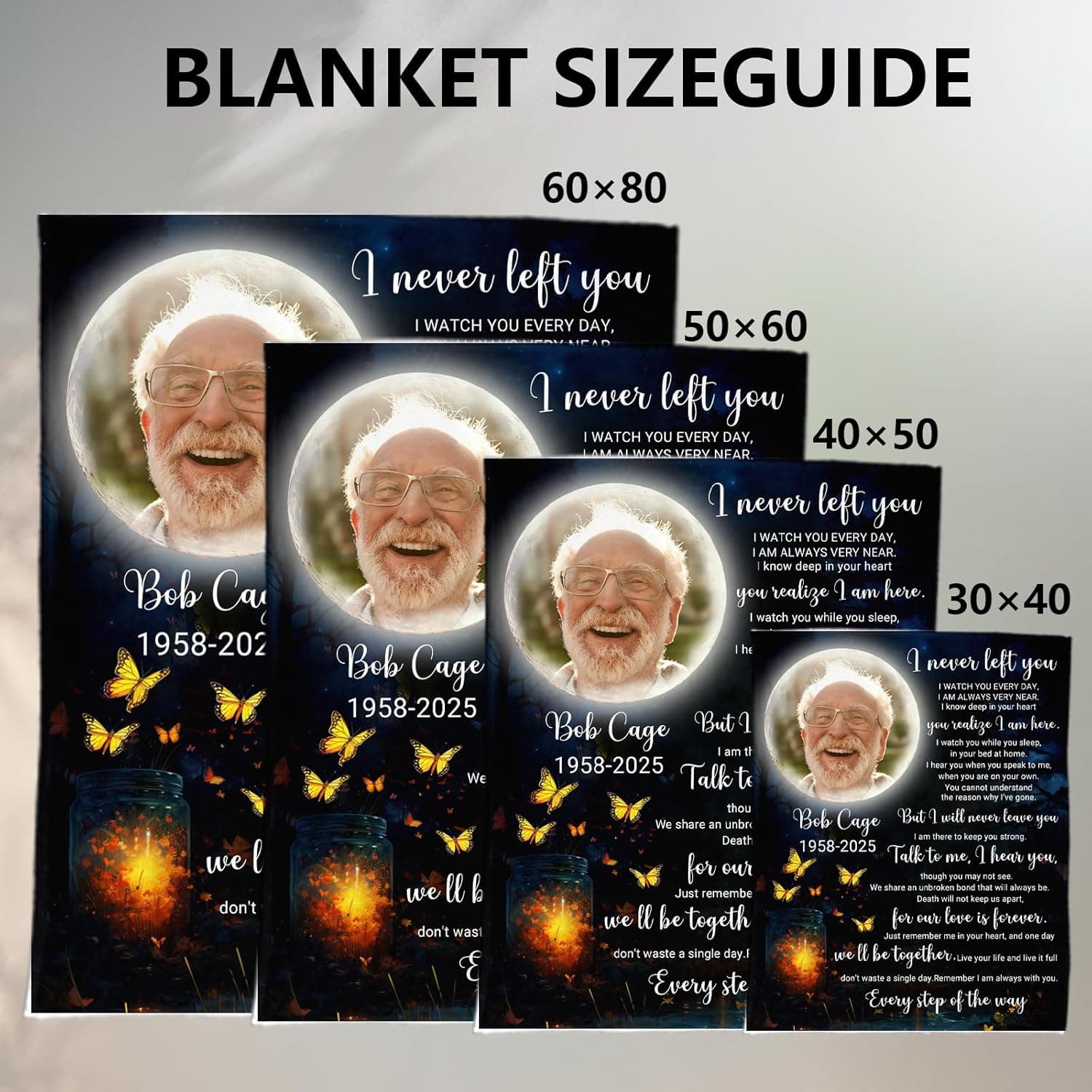 Ship Next Day, Custom Memorial Blanket with Photos for Loss of Loved One - Printed in USA Loving Memory Personalized Sympathy Blanket for Loss of Dad Mom Husband Wife Family Friend Pet in Memory Gifts Style 06 - Image 10