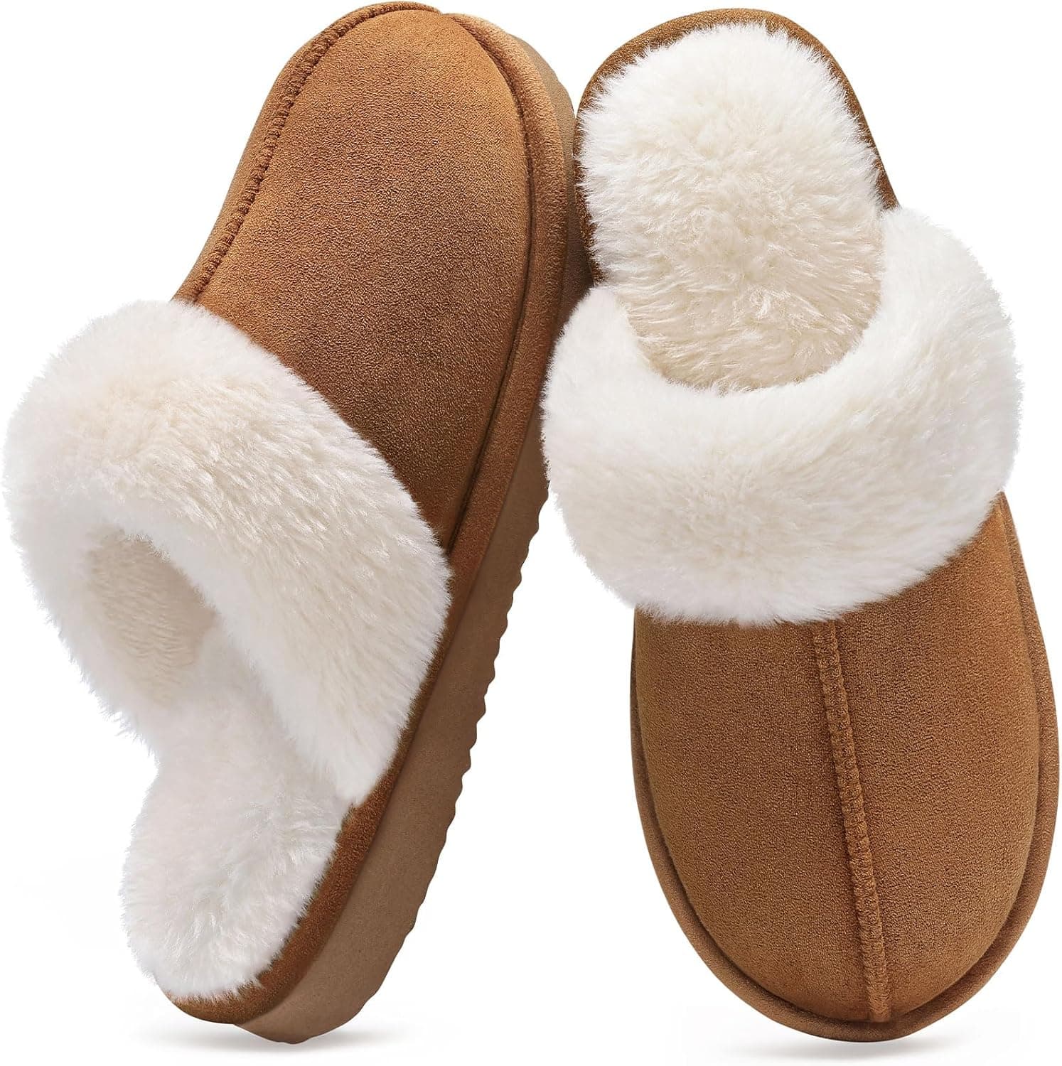 Litfun Women's Fuzzy Memory Foam Slippers Fluffy Winter House Shoes Indoor and Outdoor 8-8.5 Chestnut - Image 4