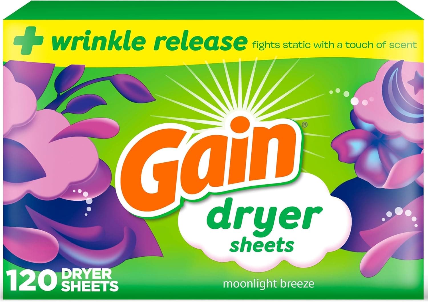 Gain dryer sheets Plus Wrinkle Release, Moonlight Breeze Scent, 120 Count, Fights static with a touch of scent, laundry sheets Moonlight Breeze 120 Count (Pack of 1) - Image 2