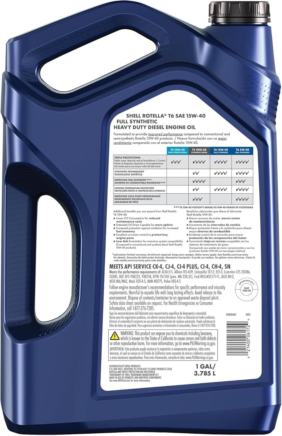 Shell Rotella T6 Aceite de Motor Diésel Sintético Completo 15W-40, 1 Galón (Paquete de 3) 1 Galón Paquete de 3 15W-40 - Image 2