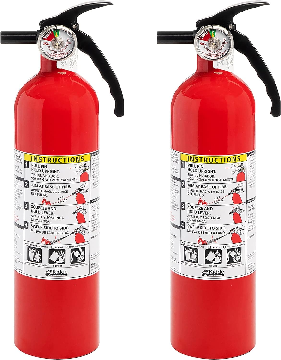 Kidde Fire Extinguisher for Home, 1-A:10-B:C, Dry Chemical Extinguisher, Red, Mounting Bracket Included, 2 Pack product image