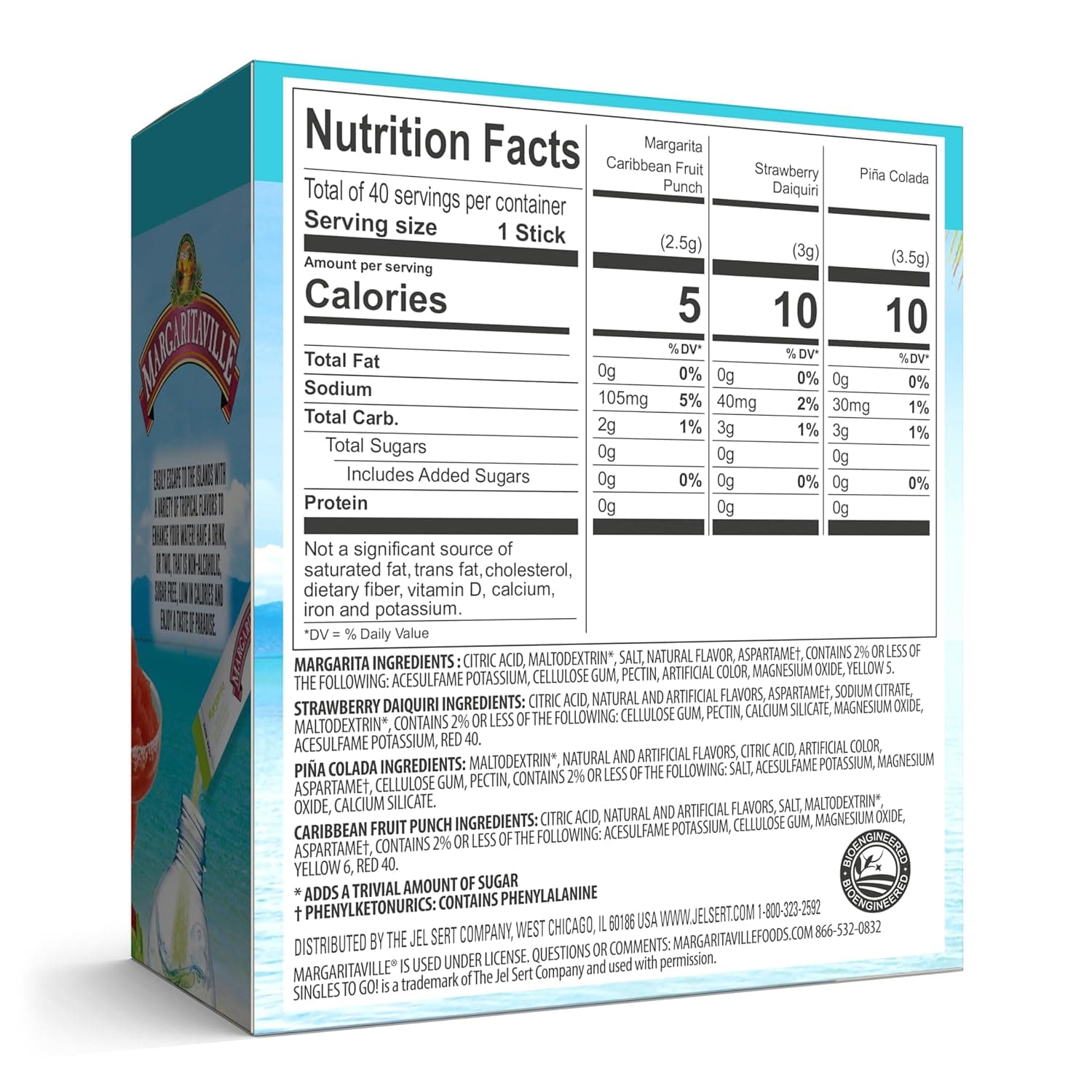 SINGLES TO GO! Margaritaville Water Drink Mix, Variety Pack, Includes 4 Flavors: Caribbean Fruit Punch, Pina Colada, Strawberry Daiquiri, And Margarita,1 Box (40 Single Servings) - Image 3