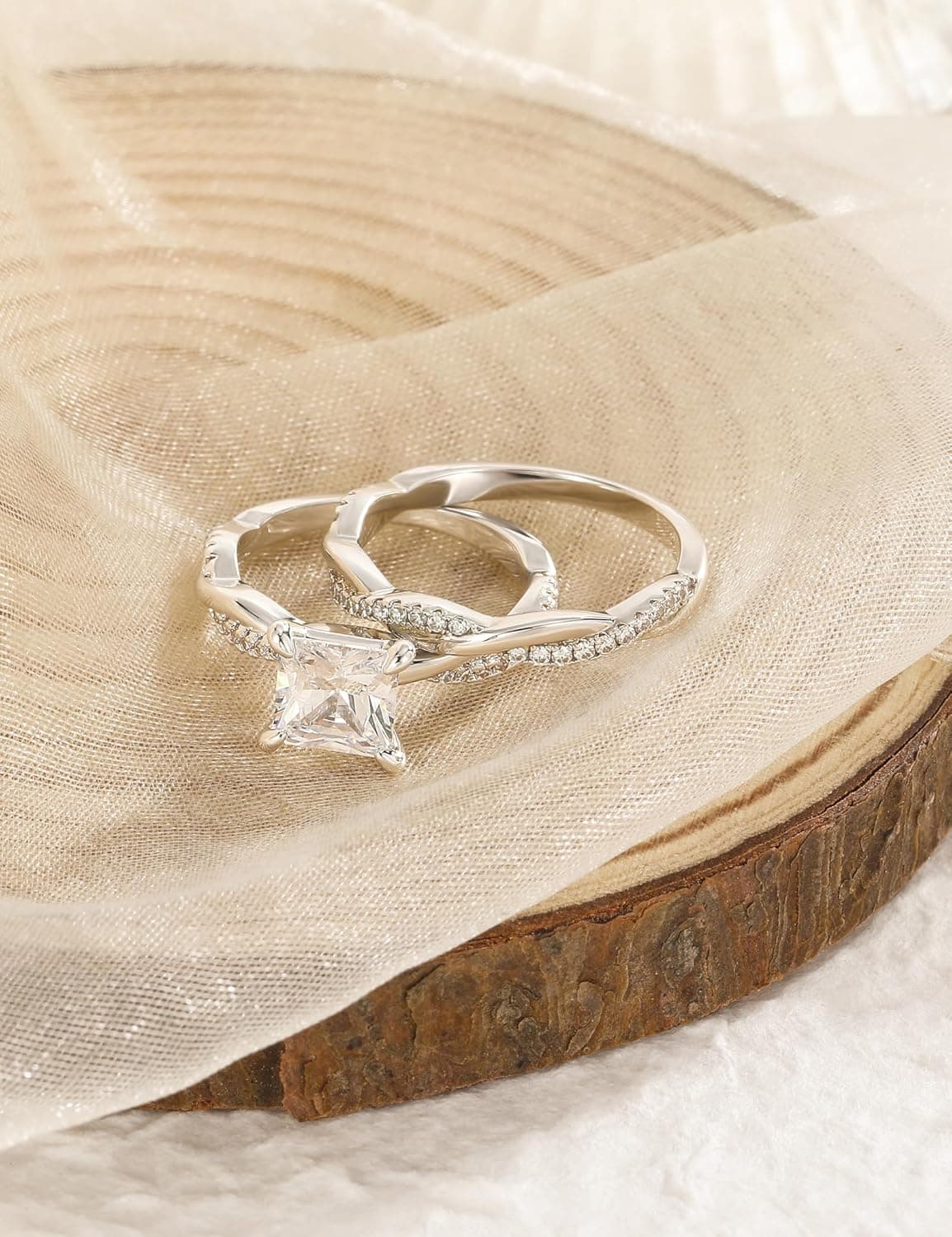 Mameloly 2ct Wedding Band for Women Princess Cut Bridal Ring Sets Cubic Zirconia Promise Engagement Rings Twisting Infinity Pave Set Size 4-12 Silver 7 - Image 3