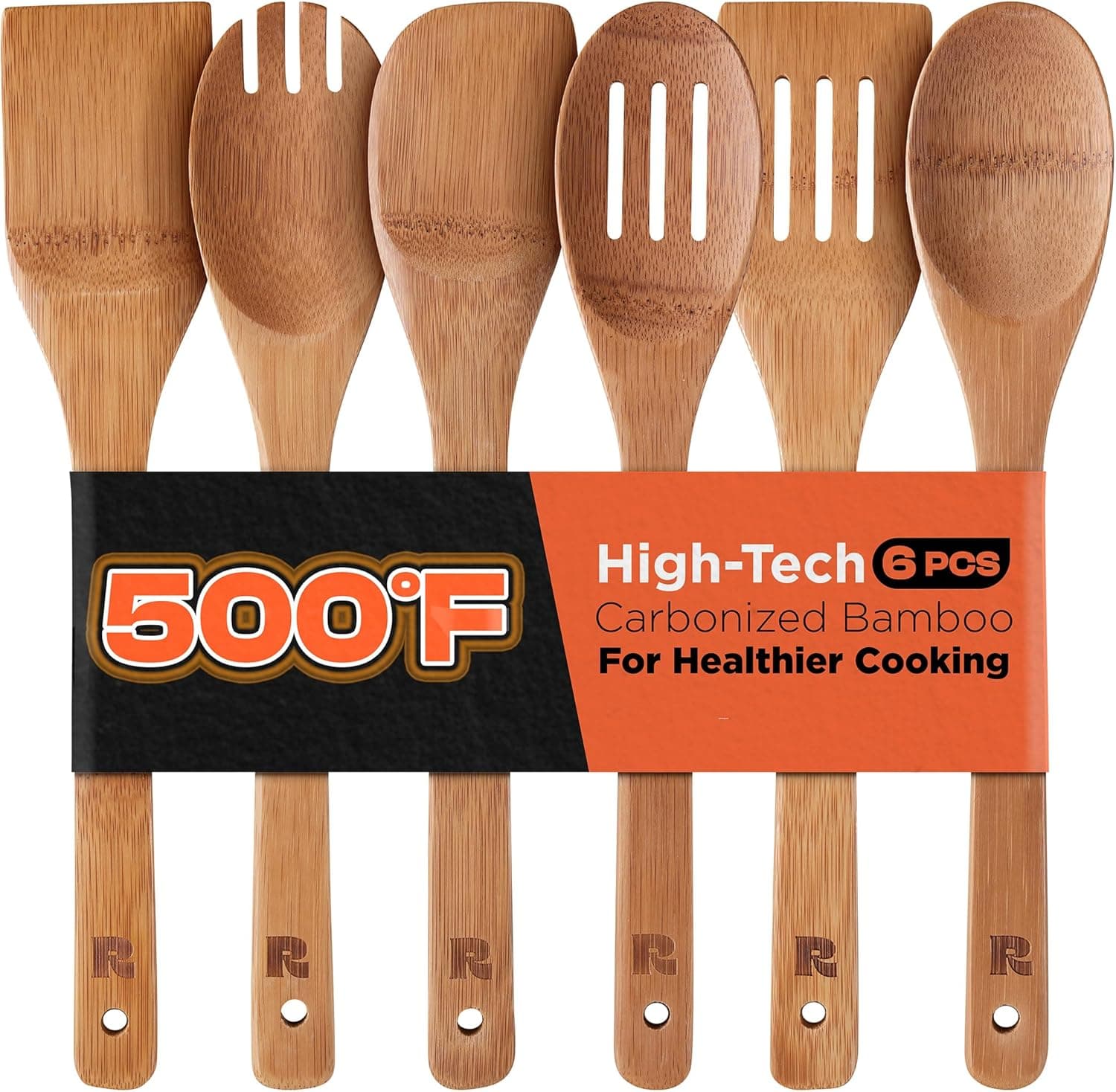 Amazon.com: Riveira Dark Bamboo Wooden Spoons for Cooking 6-Piece, Apartment Essentials Wood Spatula Spoon Nonstick Kitchen Utensil Set Premium Quality Housewarming Gifts for Everyday Use: Home & Kitchen