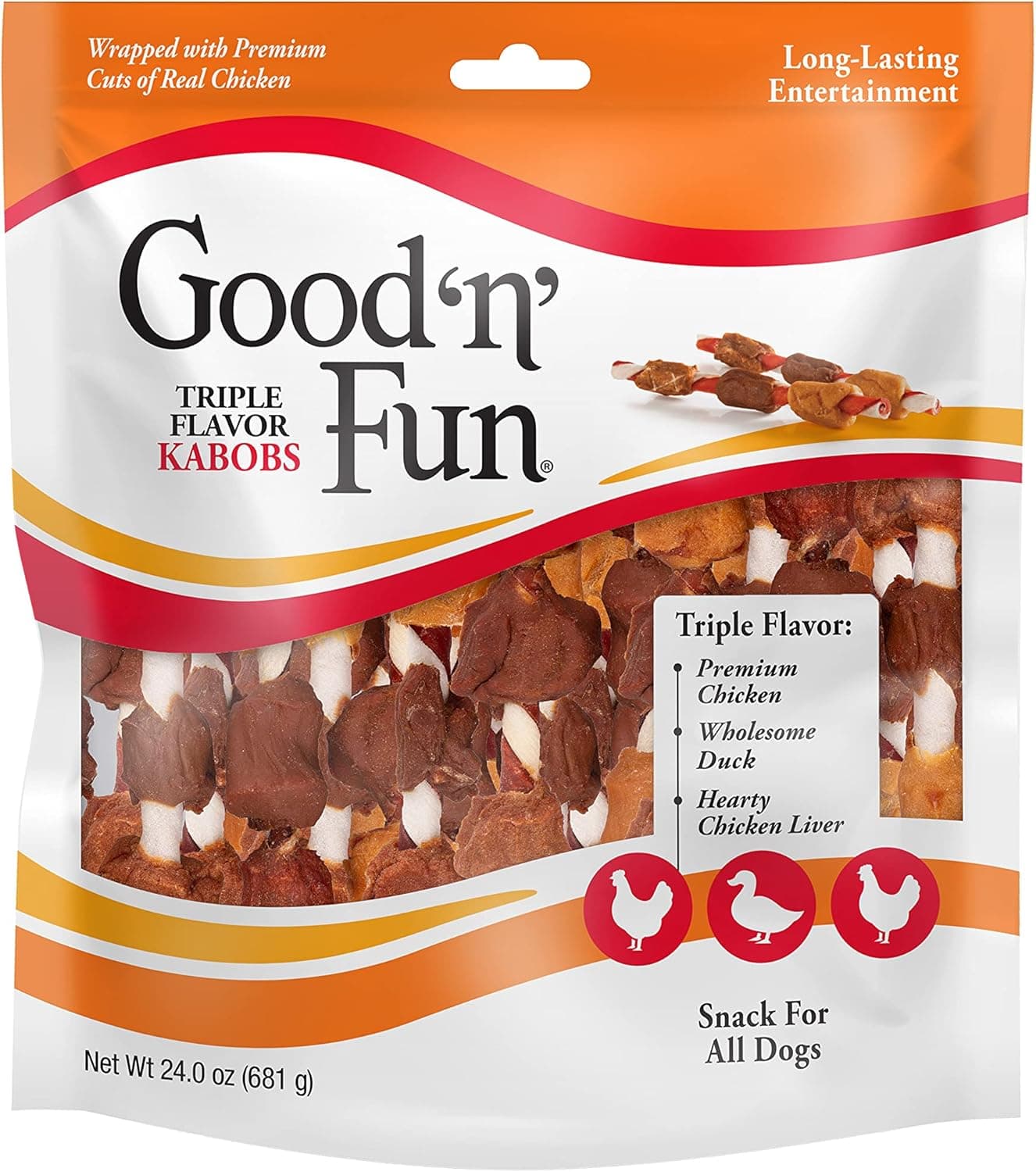 Good ‘n’ Fun Triple Flavor Kabobs Chews for All Dogs, 24 Ounces, Treat Your Dog to Chews Made from Beef Hide, Real Chicken, Pork Hide, Duck and Chicken Liver 24 Fl Oz (Pack of 1) - Image 2