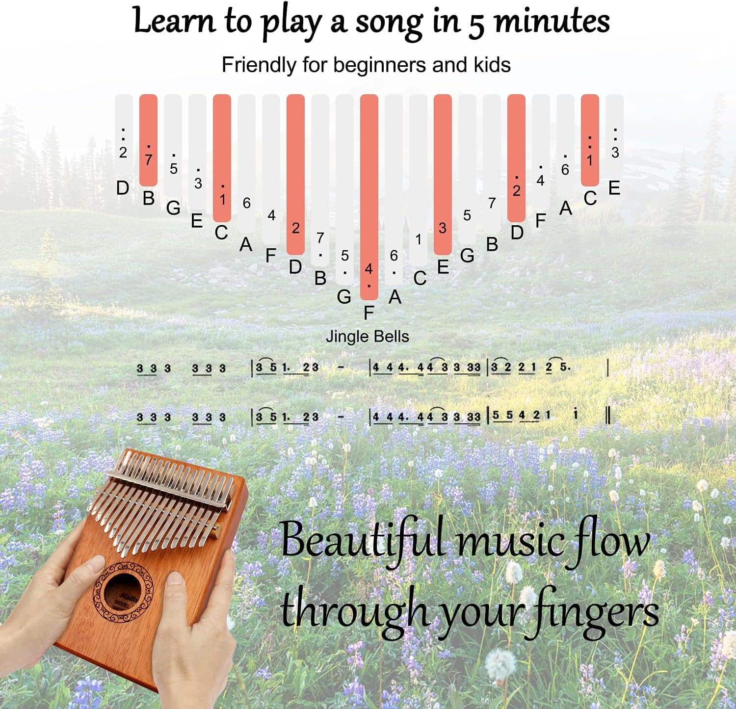 Kalimba Piano de Pulgar, YUNDIE Piano de Dedos Portátil de 17 Teclas Mbira con Martillo de Afinación e Instrucciones, Regalo de Instrumentos Musicales para Adultos Principiantes Profesionales (Marrón) 17 teclas Marrón - Image 3