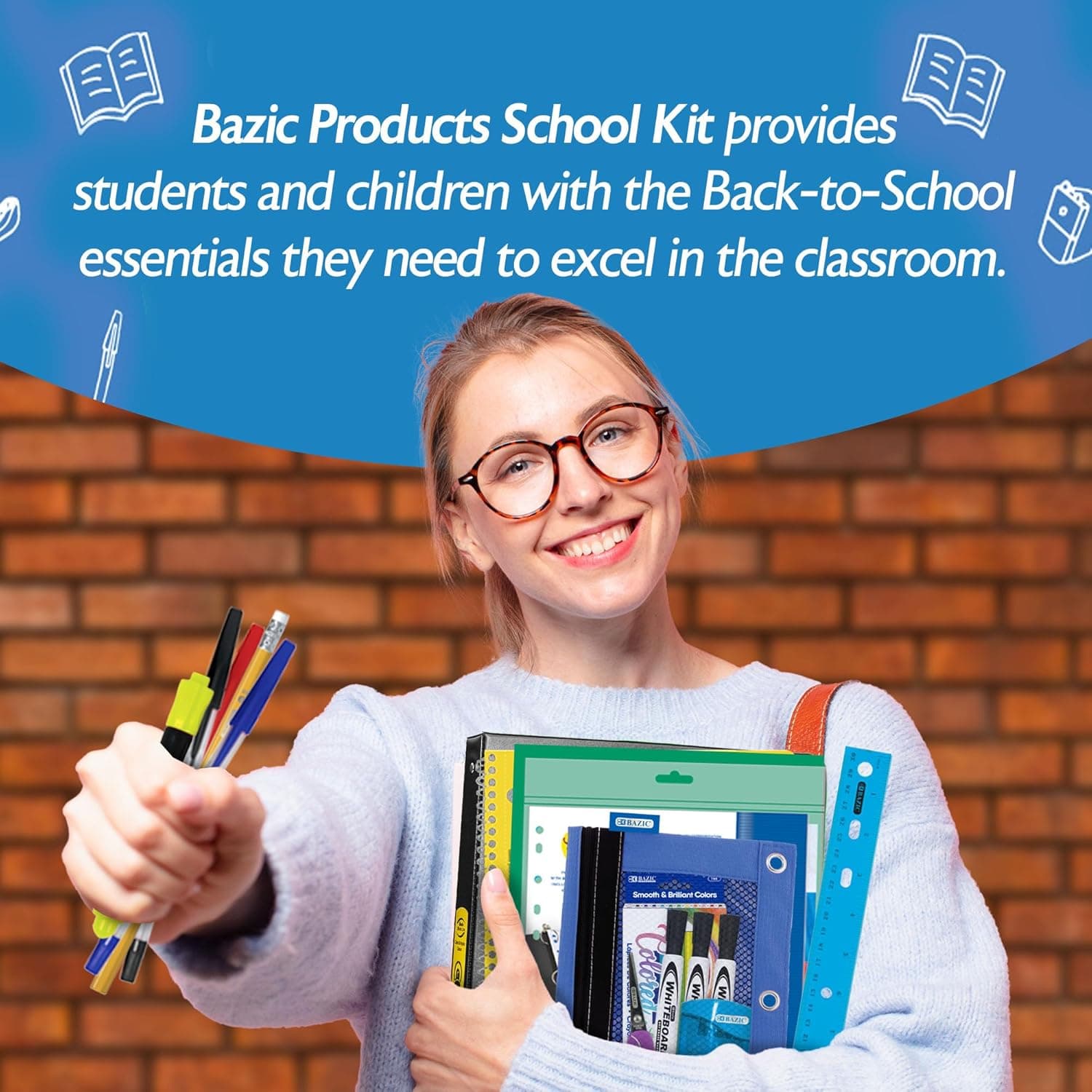 BAZIC Products Middle High School Kit Supply Box 65 Count for Student 7-12 Grades, Composition Book Compass, Color May Vary, 1-Pack Middle High 1-Pack - Image 6