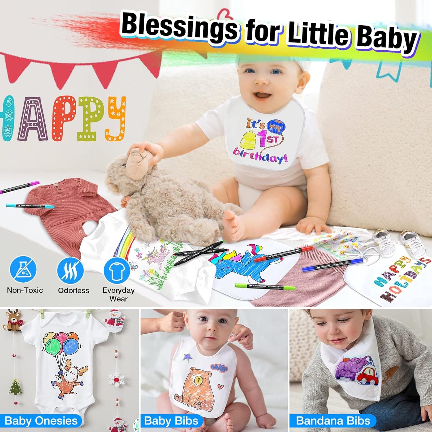 KERIFI Dual Tip Fabric Markers Permanent for Clothes, 20 Colors Fabric Decorating Paint Pens for Kids, T-Shirt Shoe Markers for Sneakers Clothing Canvas Textile Bibs Coloring Book (Chisel & Fine Tip) - Image 4