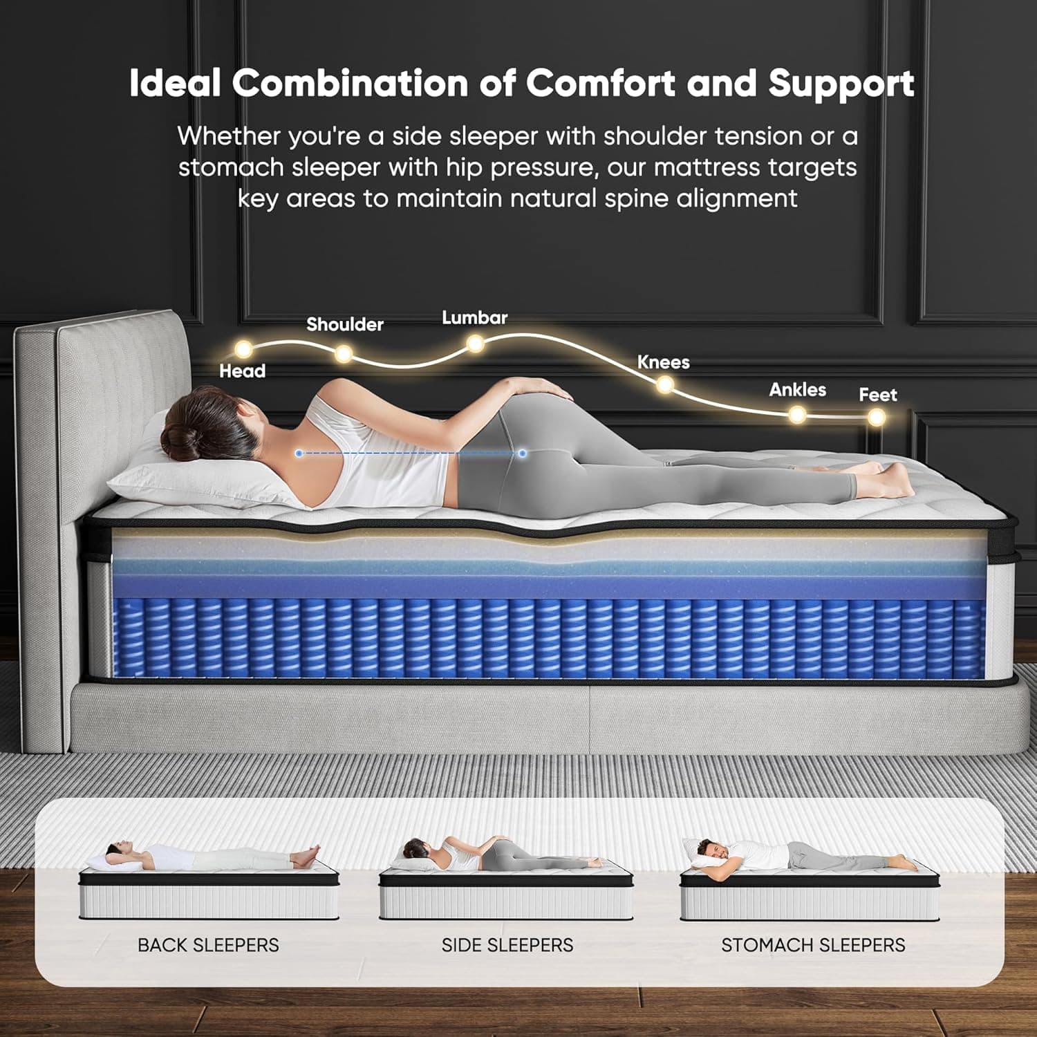 12 Inch King Size Mattress - 2025 Upgraded Hybrid Cooling Gel Memory Foam & Pocket Coils, Medium Firm Mattress in a Box for Back Neck Pain Relief, Motion Isolation, Edge Support, Breathable, White King 12 Inch - Image 4