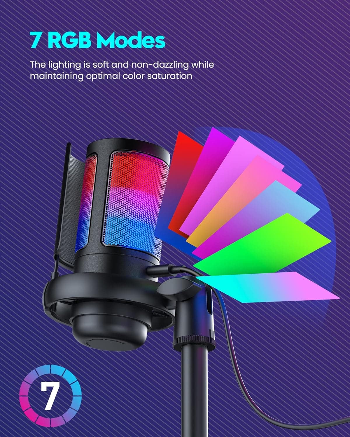 Gaming Microphone for PC: USB Mic for Podcasts Videos & Streaming - Condenser Mic with Quick Mute & Pop Filter - RGB Microphone Gift for Gamer boys - Compatible with PS4/5 & Computer & Laptop With Stand - Image 5