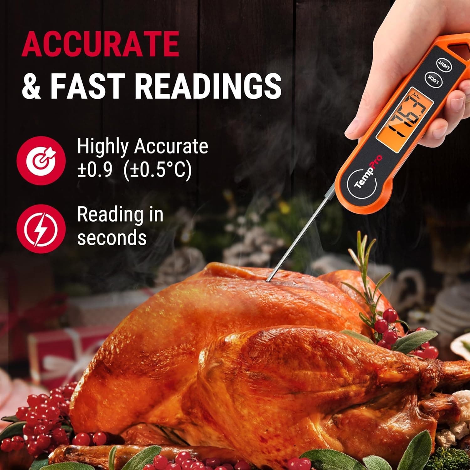 TempPro TP19H Digital Meat Thermometer for Cooking with Ambidextrous Backlit and Motion Sensing Kitchen Cooking Food Thermometer for BBQ Grill Smoker Oil Fry Candy Instant Read (Previously ThermoPro) Bright-orange - Image 6