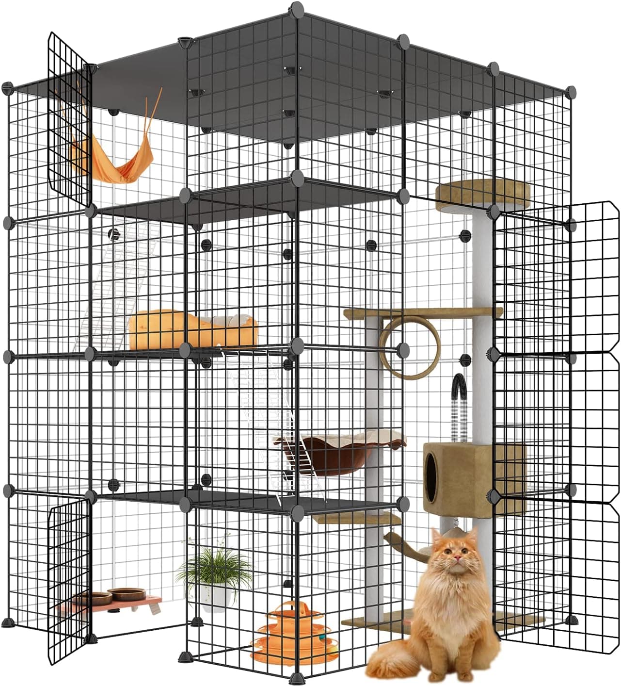 Large Cat Cage, Enclosures Indoor with Balcony, DIY Playpen Detachable Metal Wire Kennels Crate 3x3x4 Large Exercise Place Ideal for 1-3 Cats Black 41.0"L x 41.0"W x 55.0"H - Image 9