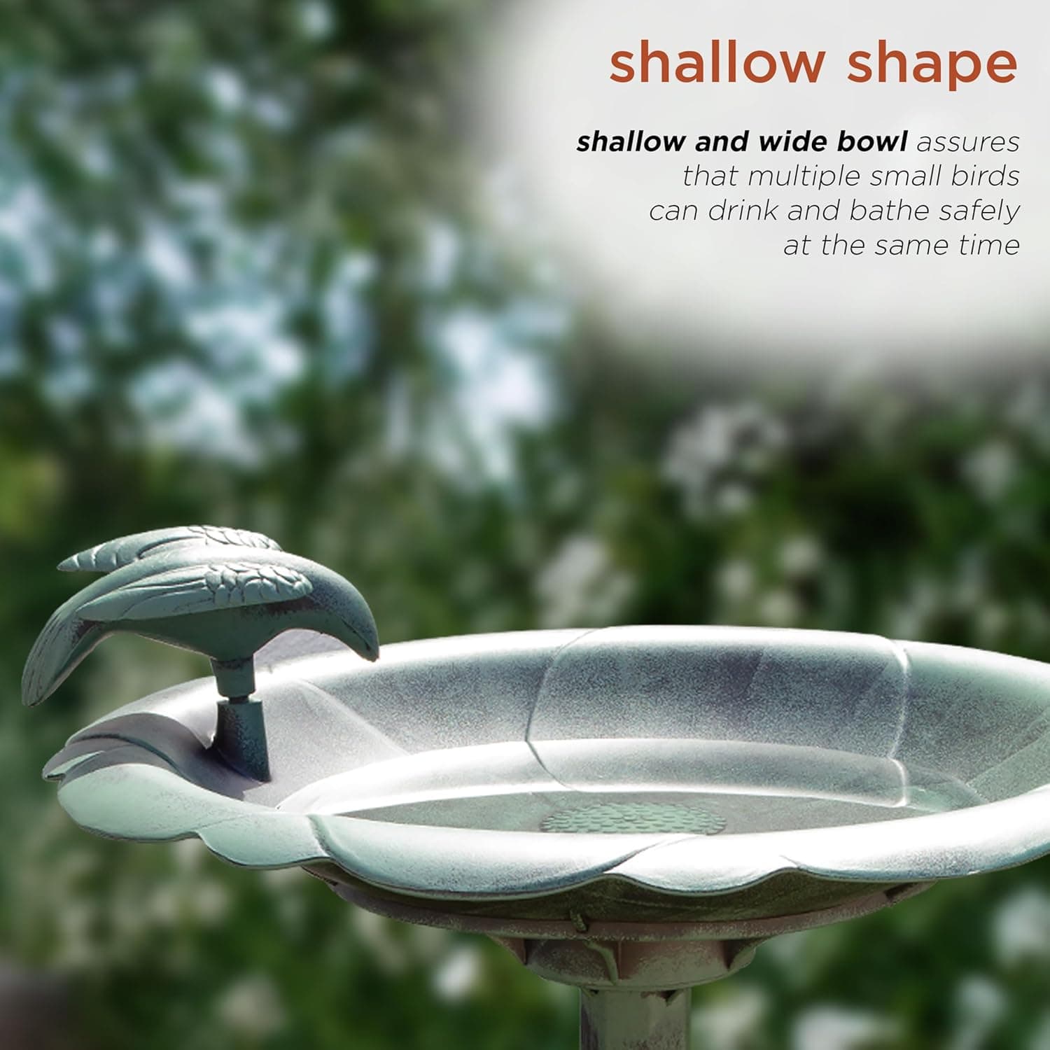 Alpine Corporation 31" Tall Outdoor Antique Flower Birdbath with Bird Decoration Yard Statue, Durable Polypropylene Construction for Patio, Deck, or Yard, Green - Image 6