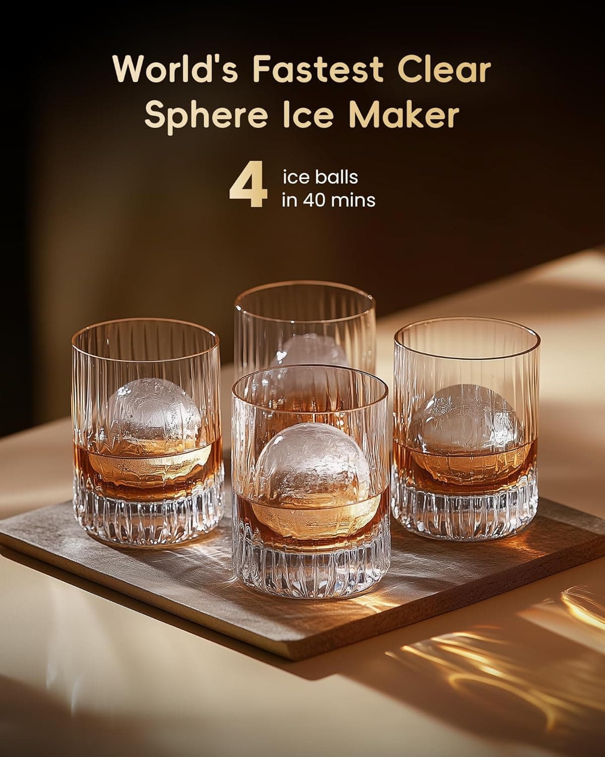 ecozy 2" Clear Ice Ball Maker with CrystalFlux Technology, 4 pcs in 40 Mins, 144 pcs/Day, Sphere Ice Maker with Enhanced Insulation, Automatic Water Supply, Self-Cleaning for Whiskey & Bourbon Matte Black - Image 3