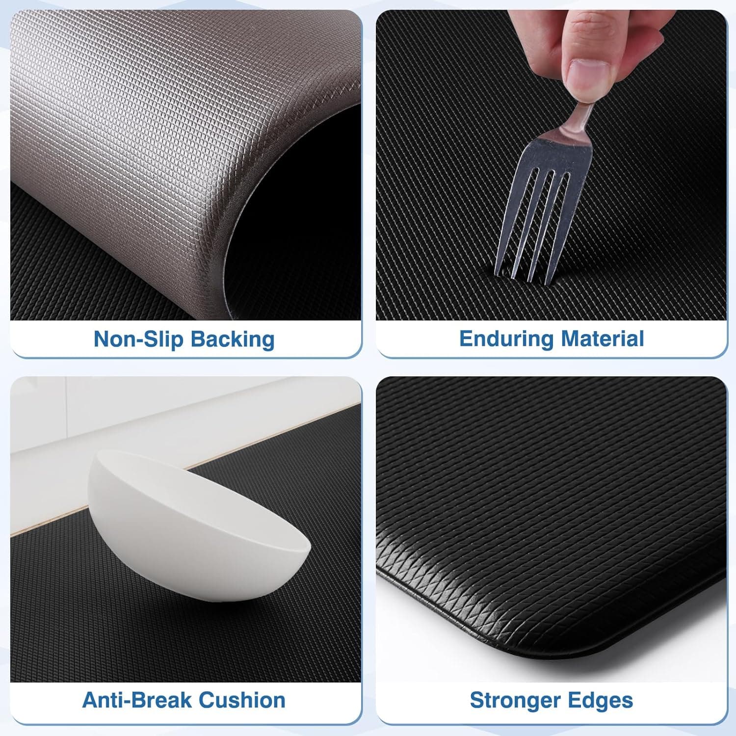 StepRite Kitchen Mats, 2PCS Kitchen Rugs, Cushioned Anti Fatigue Kitchen Mats for Floor, Non-Slip Standing Desk Mat, Waterproof Kitchen Rug Set for Kitchen, Floor, Office, 17.3"x30"+17.3"x47", Black Black 17.3" x 30"+17.3" x 47"-0.4 inch - Image 4