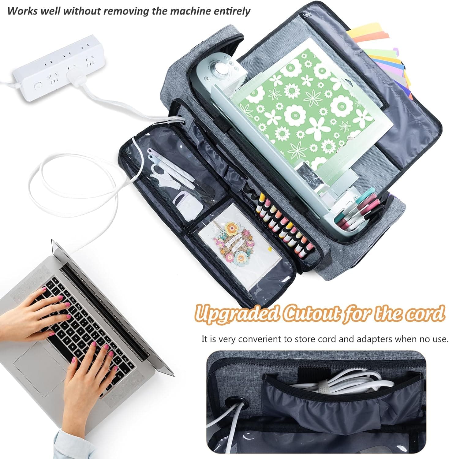 IMAGINING Carrying Case Bag for Cricut Maker 4, Maker 3, Explore 4, Explore 3, Explore Air 2, Large Opening Storage for Cricut Accessories and Suppliers Grey - Image 4