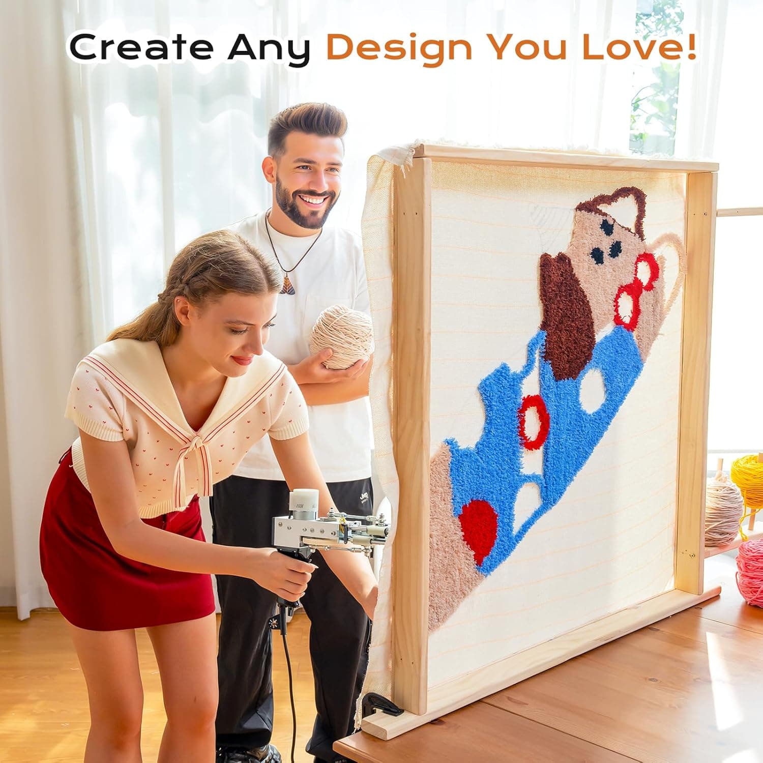 BESGEER Rug Tufting Gun with Carpet Trimmer Kit - Tuft Gun with Tufting-Shears, 2 in 1 Cut Loop Pile Carpet Gun& Carving Clippers, Rug Maker Machine Starter Kit& Trimmer& Cloth& Yarn（Olive Black） - Image 7