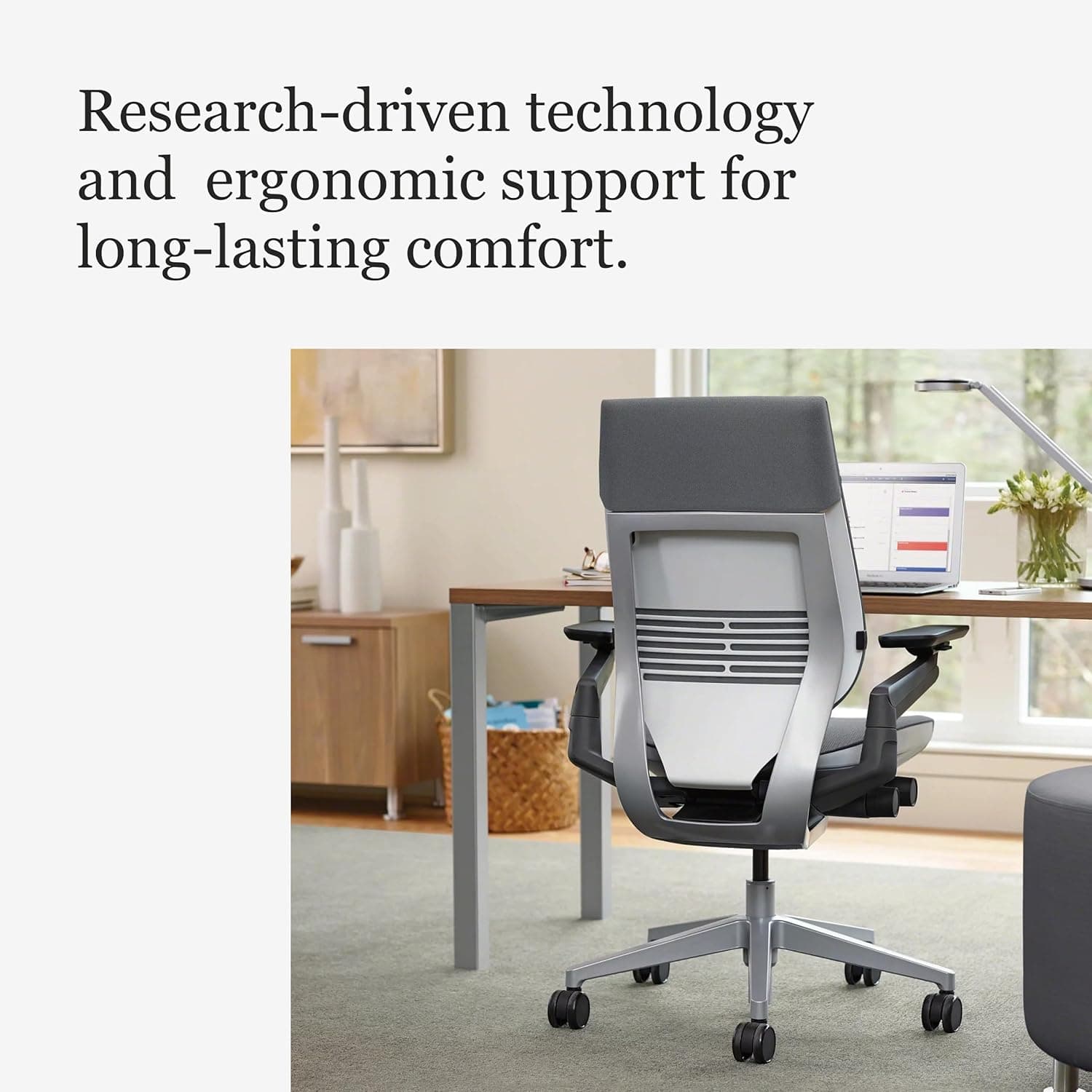 Steelcase Gesture Office Chair - Ergonomic Work Chair with Wheels for Carpet - Comfortable - Intuitive-to-Adjust for Desk - 360-Degree Arms - Graphite Gray Fabric - Image 6