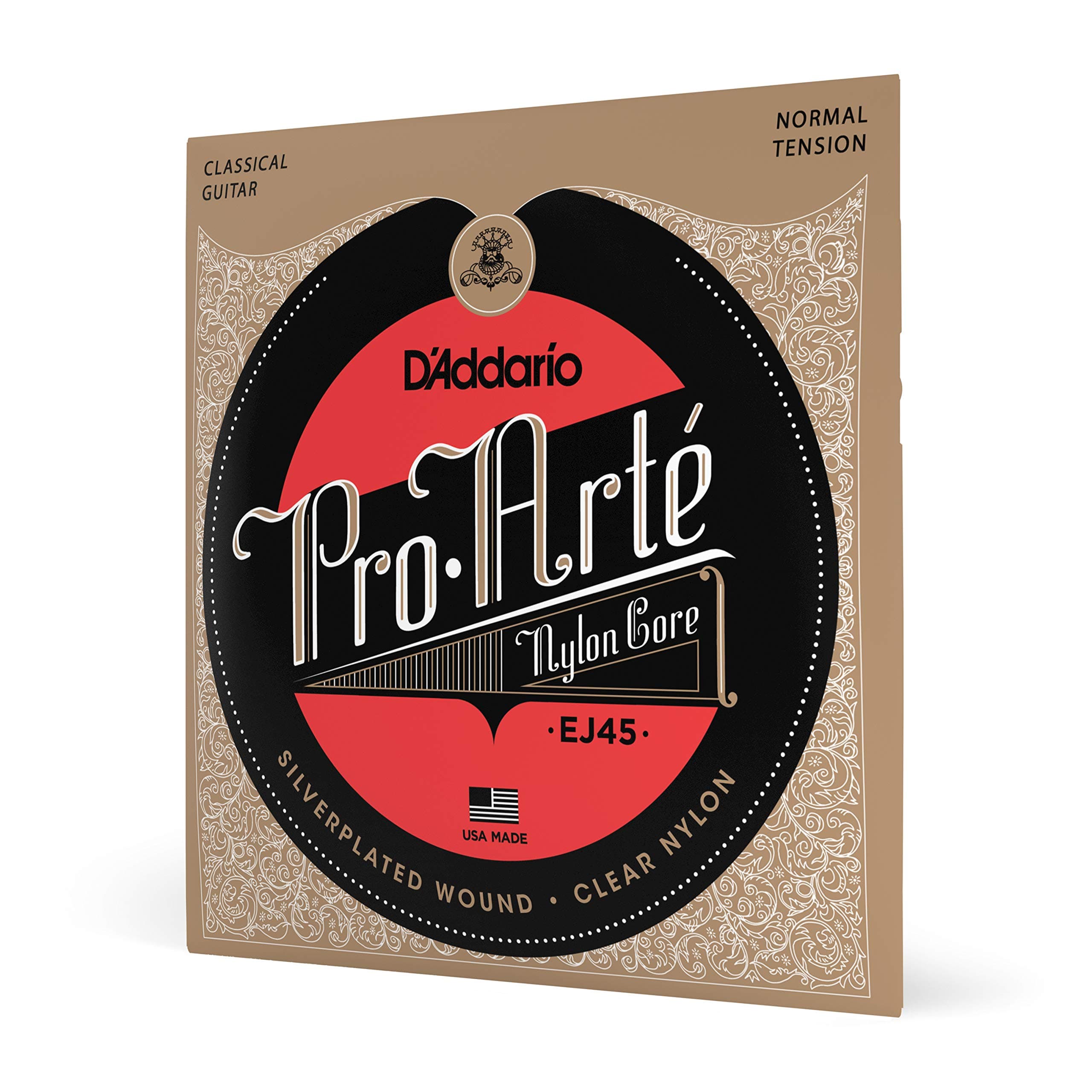 D'Addario Pro Arté Nylon Classical Guitar Strings, EJ45, Normal Tension, 6-String Set, Pack of 1 Normal Tension 1-Pack