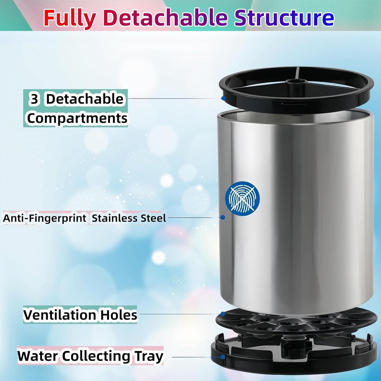 Kitchen Utensil Holder Extra Large 360°Rotating For Counter Organizer Stainless Steel Storage Cooking Silverware Caddy 3 Compartment Flatware Spoon Spatula Tool Cutlery Container（Silvery） Large silvery - Image 6