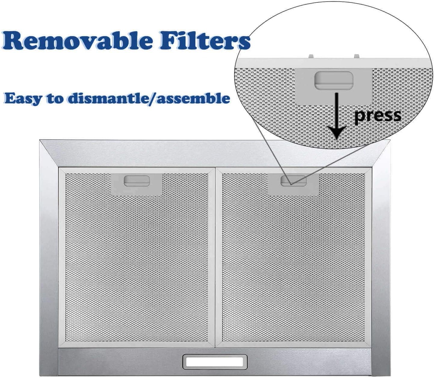 Wall Mount Range Hood 30 inch with Ducted/Ductless Convertible Duct, Stainless Steel Chimney-Style Over Stove Vent Hood with LED Light, 3 Speed Exhaust Fan, 450 CFM Button Control Mesh Filters - Image 10