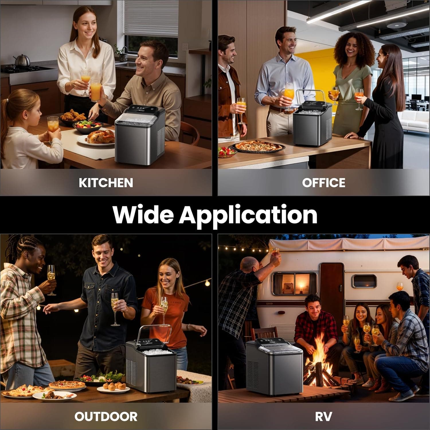 Nugget Ice Maker Countertop, 35lbs/24H Sonic & Chewable Pellet Ice, Quiet Operation, Self-Cleaning Anti-Scale System, Portable Crushed Ice Machine, Premium Stainless Steel, Ice Scoop Black - Image 10