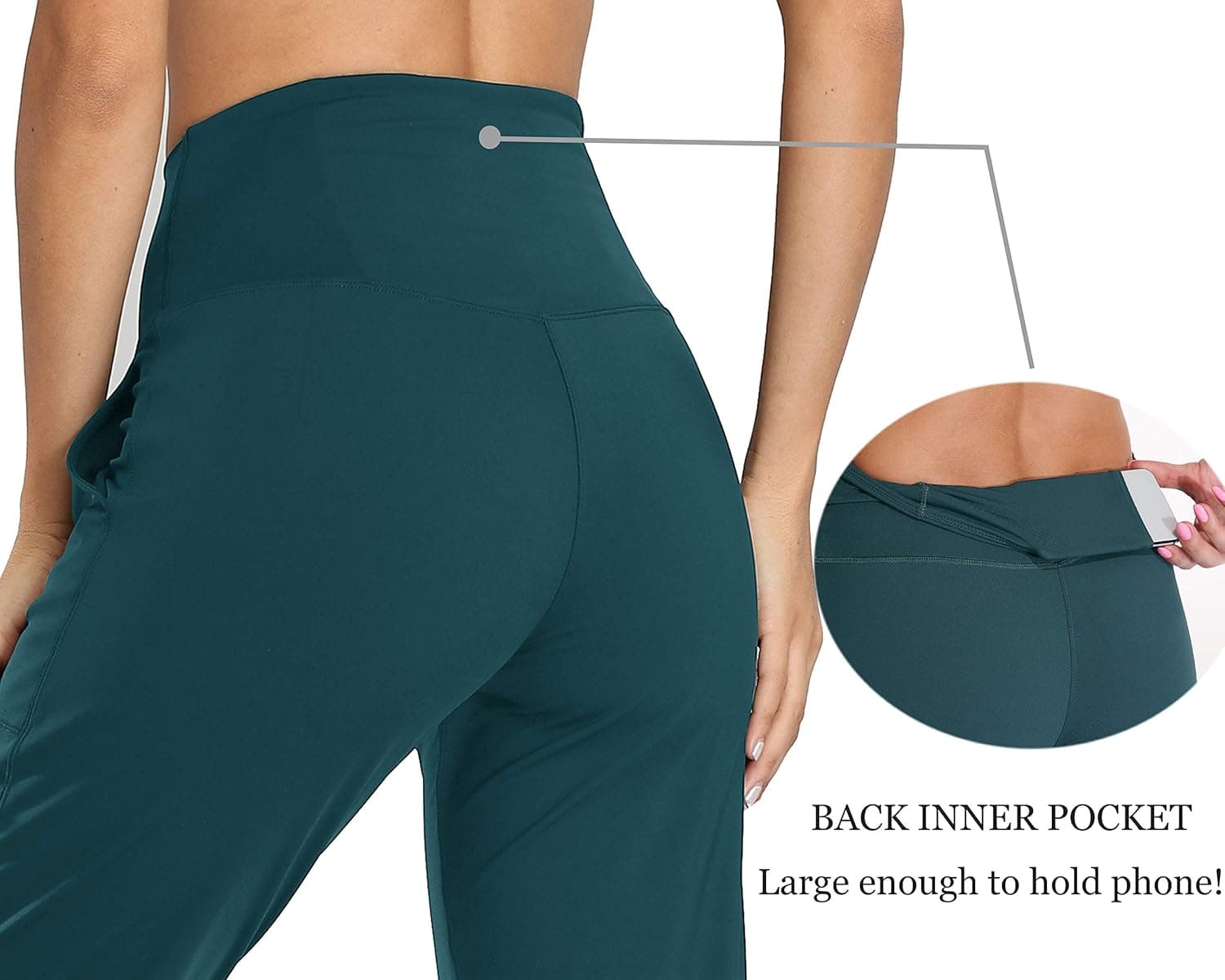 Oalka Women's Joggers High Waist Yoga Pockets Sweatpants Sport Workout Pants Teal XX-Large - Image 3