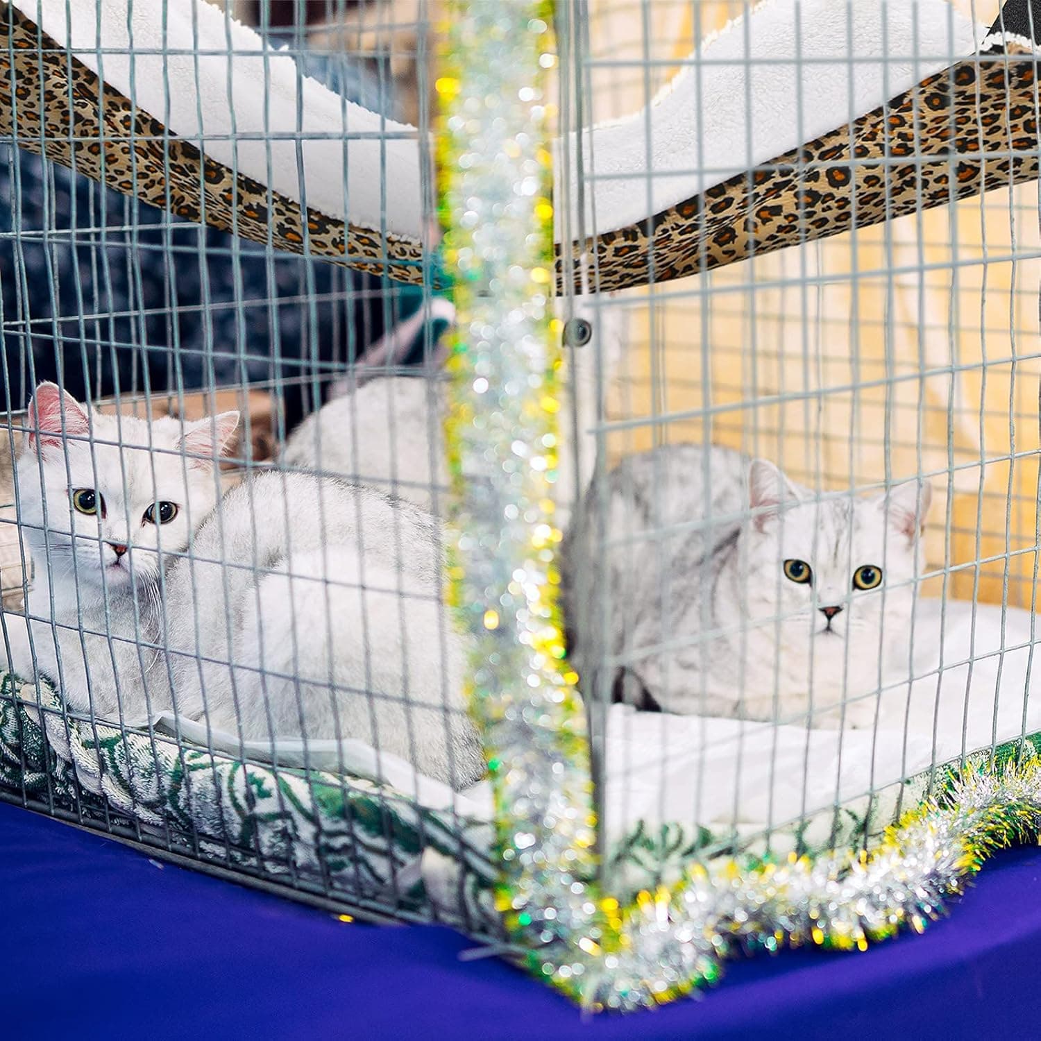 Jetec 2 Pieces Reversible Cat Hanging Hammock Soft Breathable Pet Cage Hammock with Adjustable Straps and Metal Hooks Double Sided Hanging Bed for Small Dogs Rabbits(Leopard and Dot,M) Leopard and Dot M - Image 3