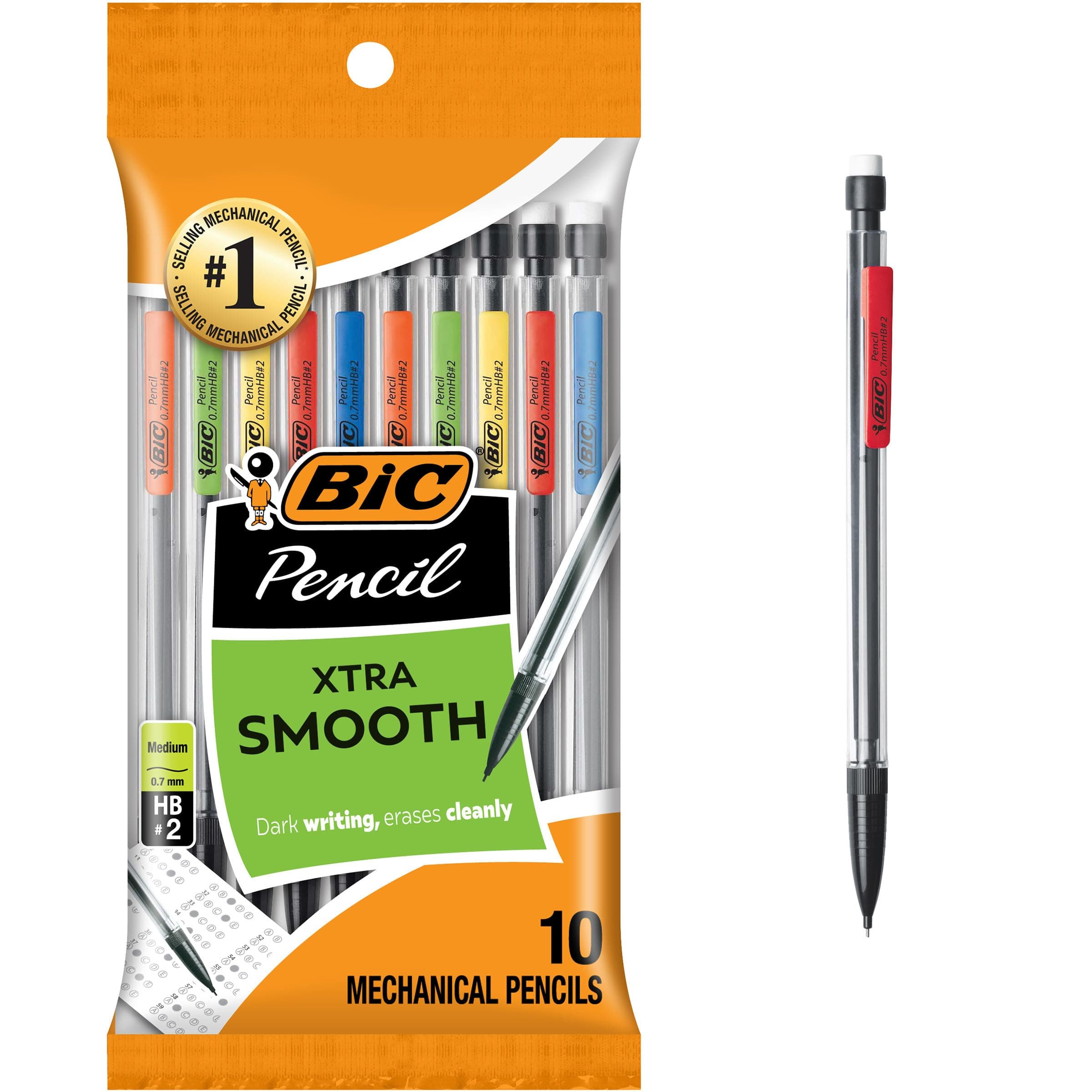 BIC Xtra-Smooth Mechanical Pencils with Erasers, Medium Point (0.7mm), 10-Count Pack, Bulk Mechanical Pencils for School or Office Supplies Original Edition 1 count (Pack of 10)