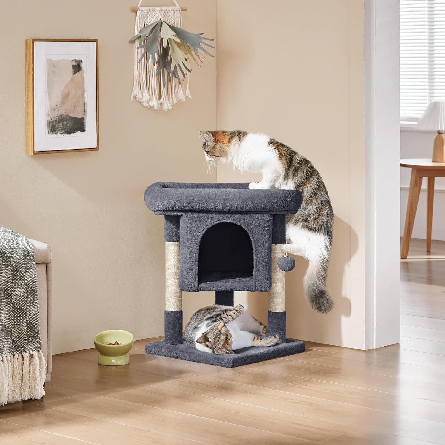 Yaheetech 23.5in Cat Tree Tower, Cat Condo with Sisal-Covered Scratching Posts, Cat House Activity Center Furniture for Kittens, Cats and Pets - Dark Gray - Image 10