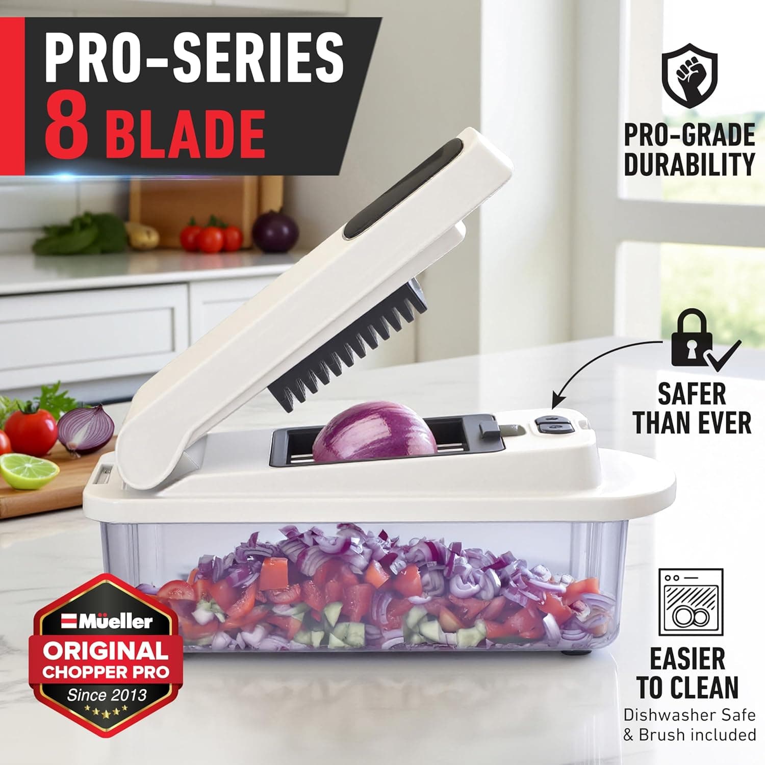 Mueller The Real Original Pro Chopper since 2013 Vegetable Chopper Mandoline Slicer, 8 Blade Food Veggie Chopper Onion Vegetable Cutter with Container, Kitchen Gadgets & Essentials, (10 in 1) 8 Blade Gray - Image 3