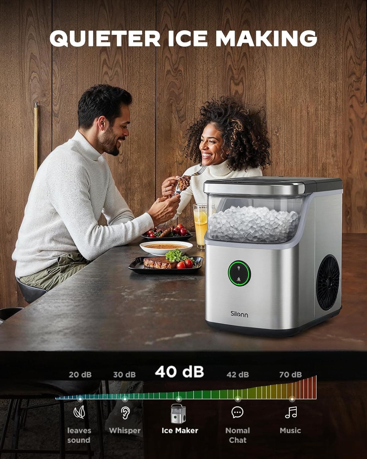 Silonn Nugget Ice Maker Countertop, Ice Basket with Handle, Quiet Operation & Self Cleaning Ice Machine, Chewable Ice, 33 lbs/24H, Portable Pellet Ice Maker with Scoop for Home, Kitchen and Office - Image 4