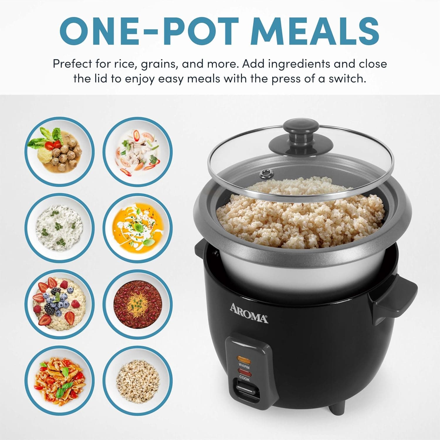 Aroma Housewares 1.5Qt. Rice & Grain Cooker (ARC-363NGB),Black,6-Cup Cooked / 3-Cup Uncooked Black 1.5Qt (3-Cup Uncooked / 6-Cup Cooked) - Image 3