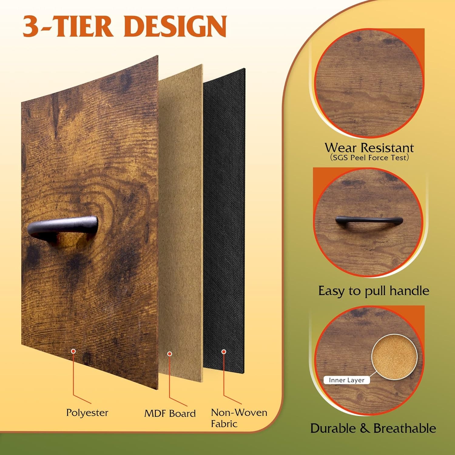 WLIVE 9-Drawer Dresser, Fabric Storage Tower for Bedroom, Hallway, Entryway, Closet, Tall Chest Organizer Unit with Fabric Bins, Steel Frame, Wood Top, Easy Pull Handle, Rustic Brown Wood Grain Print - Image 6