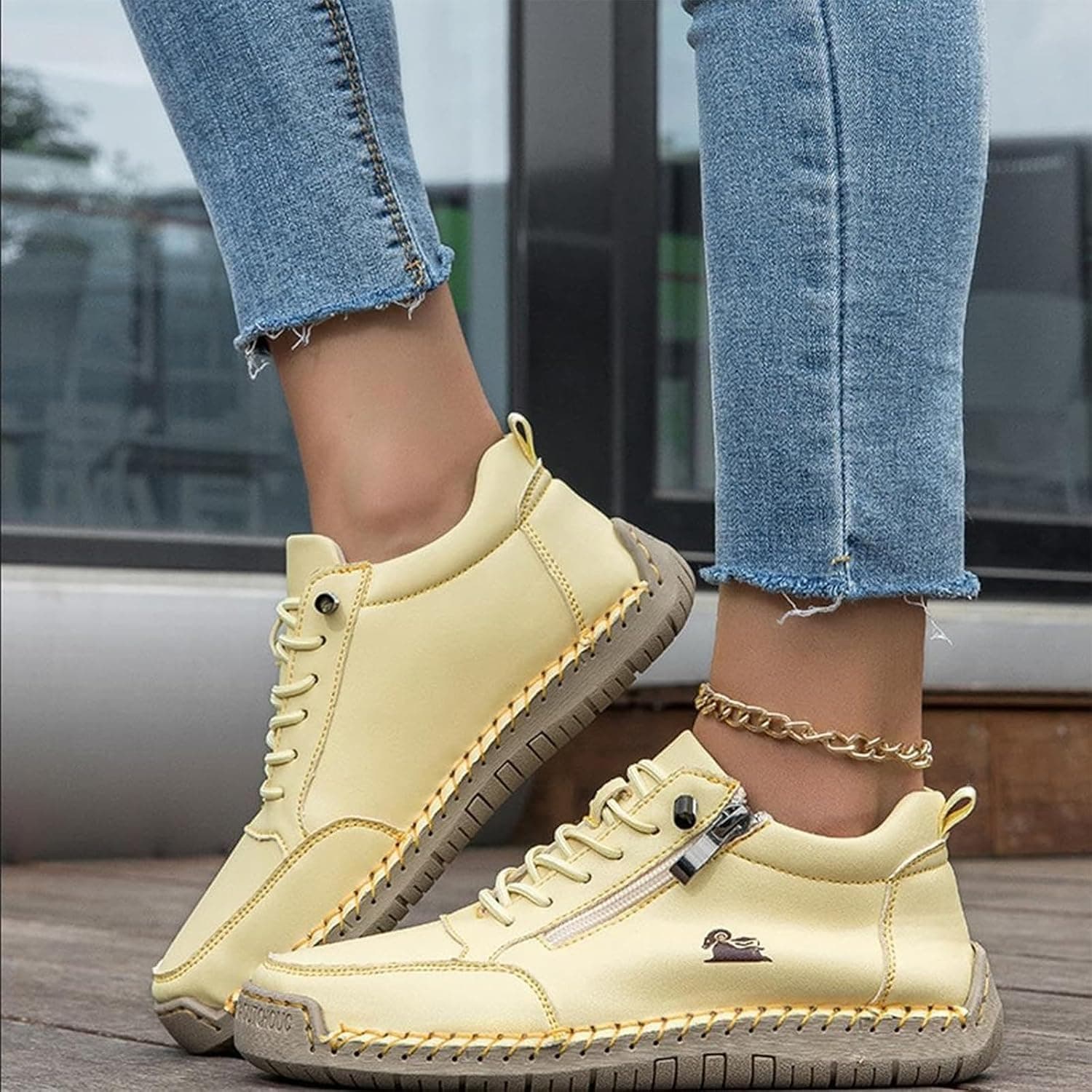 Amazon.com | Women's Handmade Urban Comfortable Orthopedic Zipper Sneakers (9.5,#B) | Women's Orthopedic Casual Leather Boots - Wide Toe, Arch Support, Waterproof, Pressure Relief for Everyday & Travel | Fashion Sneakers - Image 3