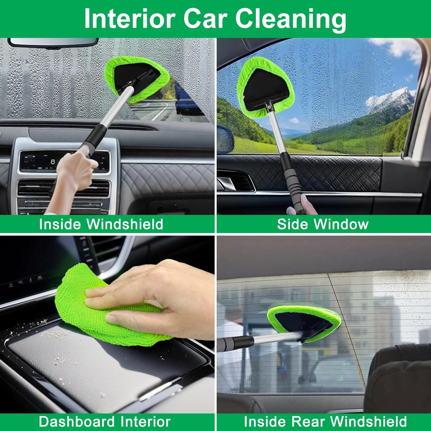 XINDELL Windshield Cleaner Tool – Upgrade Large Head Car Interior&Exterior Window Cleaning Kit with Extendable Handle & 4 Mic - Image 4