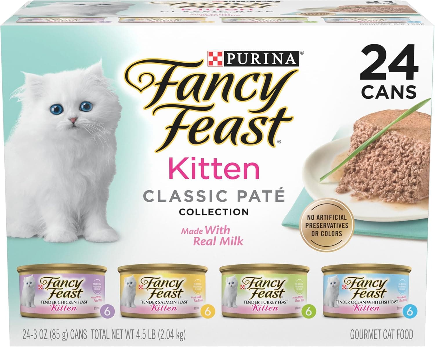 Purina Fancy Feast Tender Ocean Whitefish, Turkey, Chicken and Salmon Feasts Wet Kitten Food Variety Pack - (Pack of 24) 3 oz. Boxes - Image 2